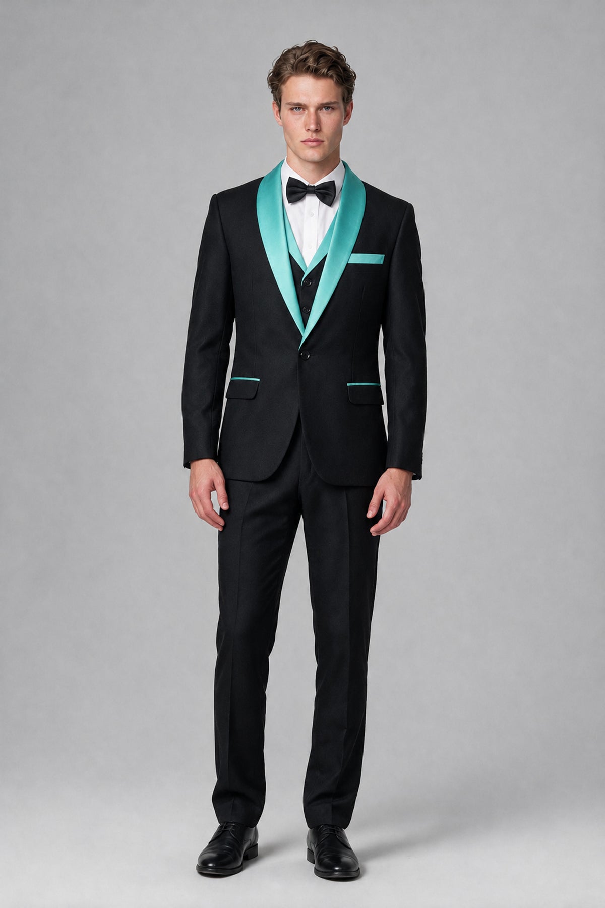 Bolodoo Men's Turquoise 3-Piece Shawl Lapel Tuxedo Suit - Turquoise - Turquoise_2