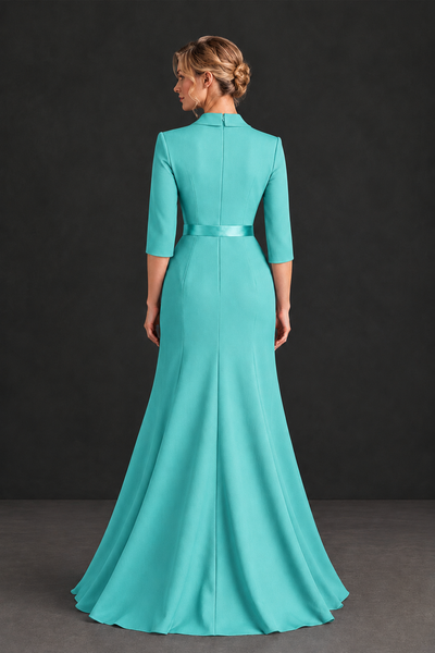 BOLODOO Turquoise Lapel Ruffle Mother of the Bride Dress with Belt - Turquoise - Turquoise_2