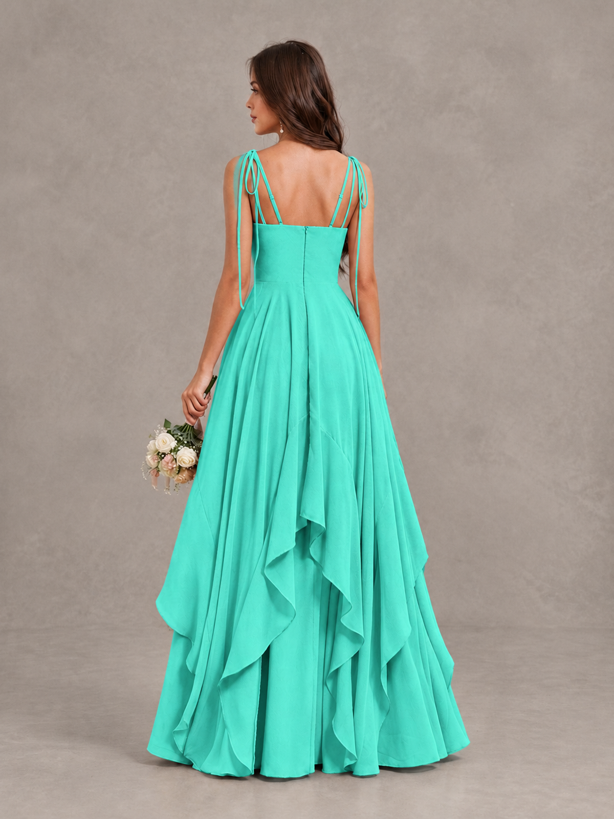 BOLODOO Turquoise Tie-Strap Ruffle A-Line Bridesmaid Dress - Turquoise - Turquoise_2