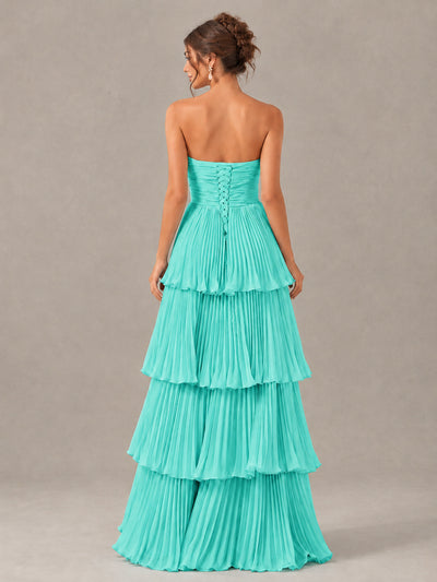 BOLODOO Turquoise Strapless Tiered Pleated Bridesmaid Dress - Turquoise - Turquoise_2