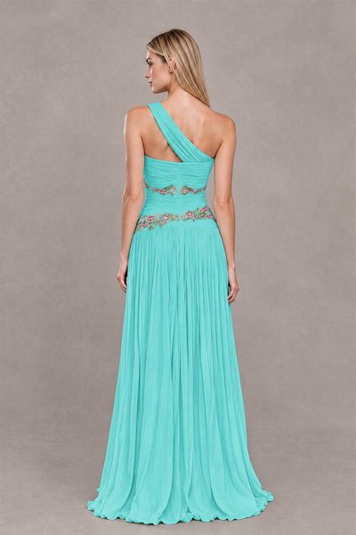 BOLODOO Turquoise One-Shoulder Floral Applique A-Line Evening Dress - Turquoise - Turquoise_2