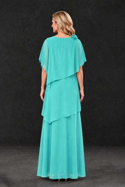 BOLODOO Turquoise Tiered Flutter Sleeve Mother of the Bride Maxi Dress - Turquoise - Turquoise_2
