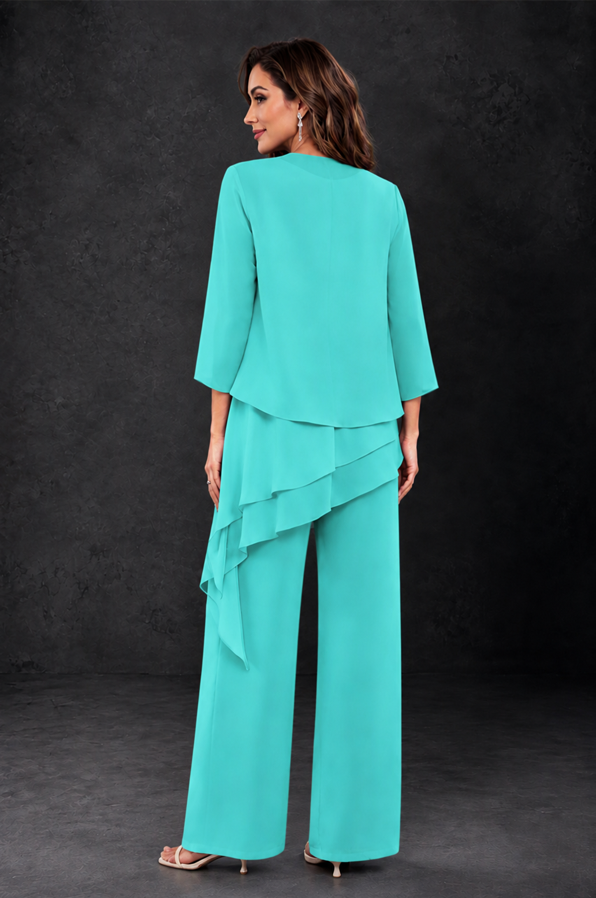BOLODOO Turquoise Layered Mother of the Bride Pantsuit with Jacket - Turquoise - Turquoise_2