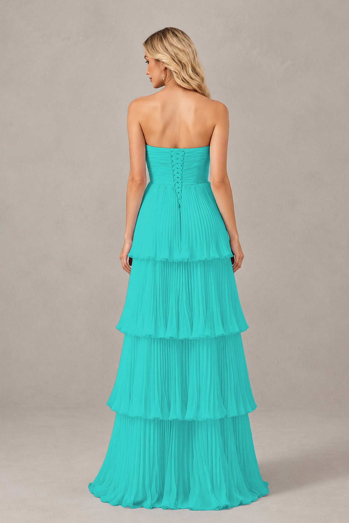 BOLODOO Turquoise Strapless Tiered Chiffon Maxi Dress - Turquoise