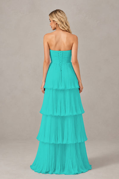 BOLODOO Turquoise Strapless Tiered Chiffon Maxi Dress - Turquoise