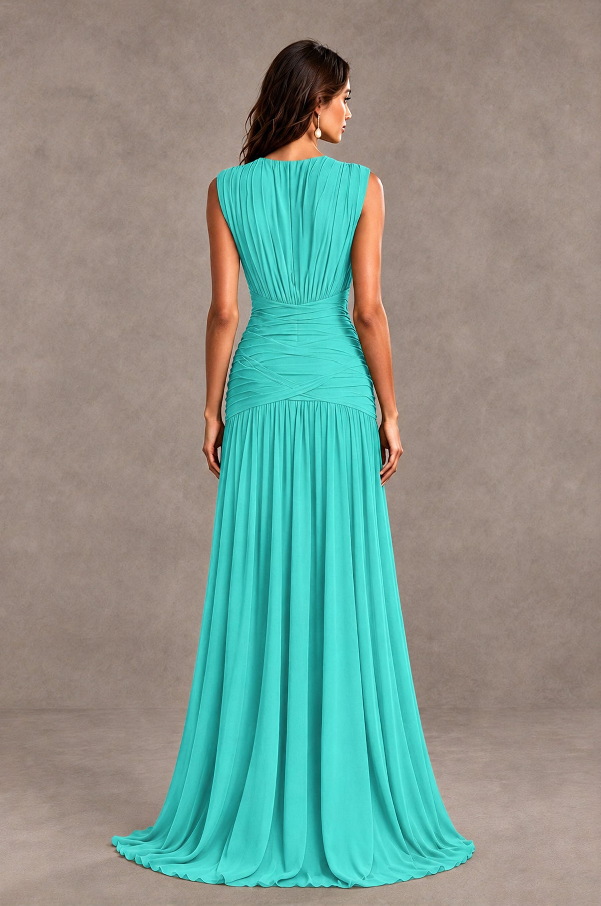 BOLODOO Turquoise V-Neck Ruched Wedding Guest Dress - Turquoise - Turquoise_2