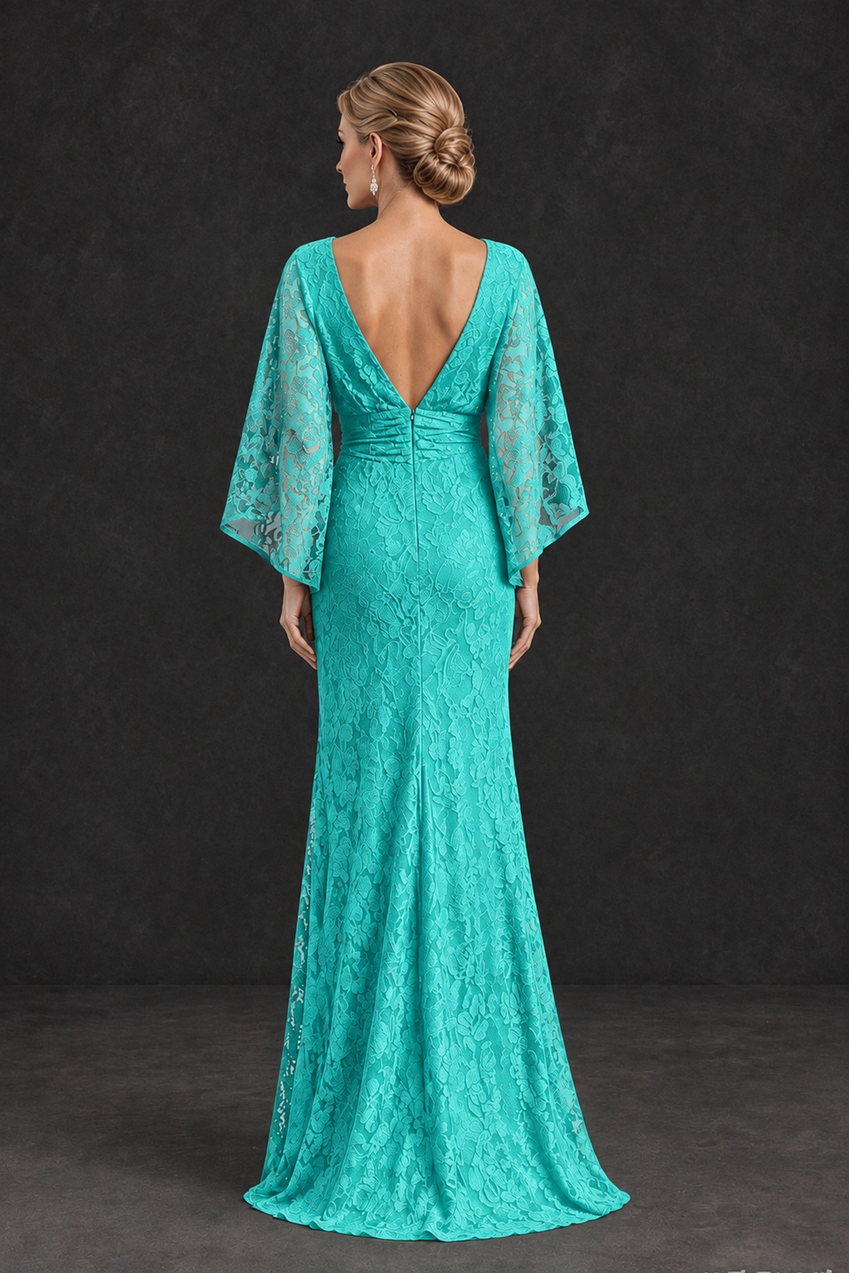 BOLODOO Turquoise Lace Flutter Sleeve Mother of the Bride Dress - Turquoise - Turquoise_2