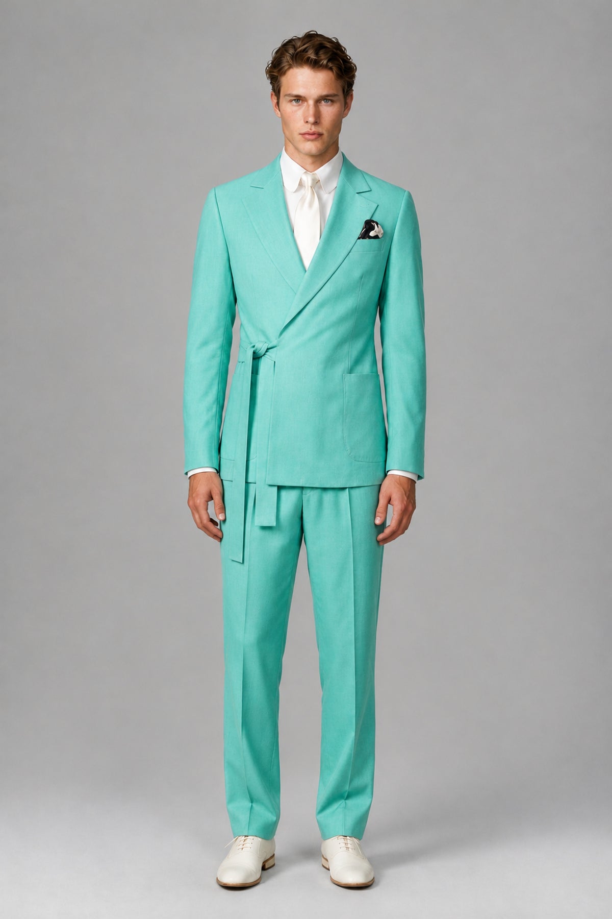 Bolodoo Men's Turquoise Wrap Tie-Waist Two-Piece Suit – Jacket & Trousers - Turquoise - Turquoise_2