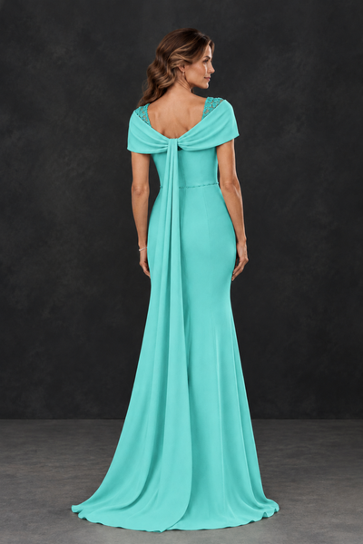 BOLODOO Turquoise Mother of the Bride Dress with Draped Cape Detail - Turquoise - Turquoise_2