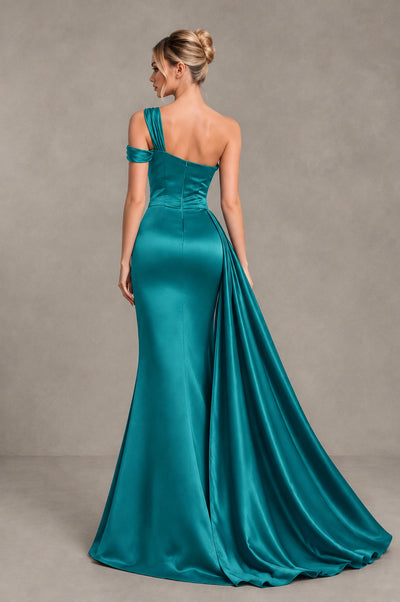 BOLODOO Turquoise Asymmetric Ruched Formal Evening Dress - Turquoise - Turquoise_2