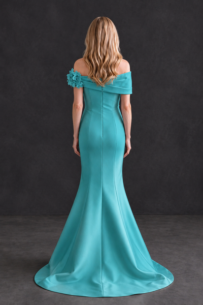 BOLODOO Turquoise Off-Shoulder Floral Mermaid Mother of the Bride Dress - Turquoise - Turquoise_2
