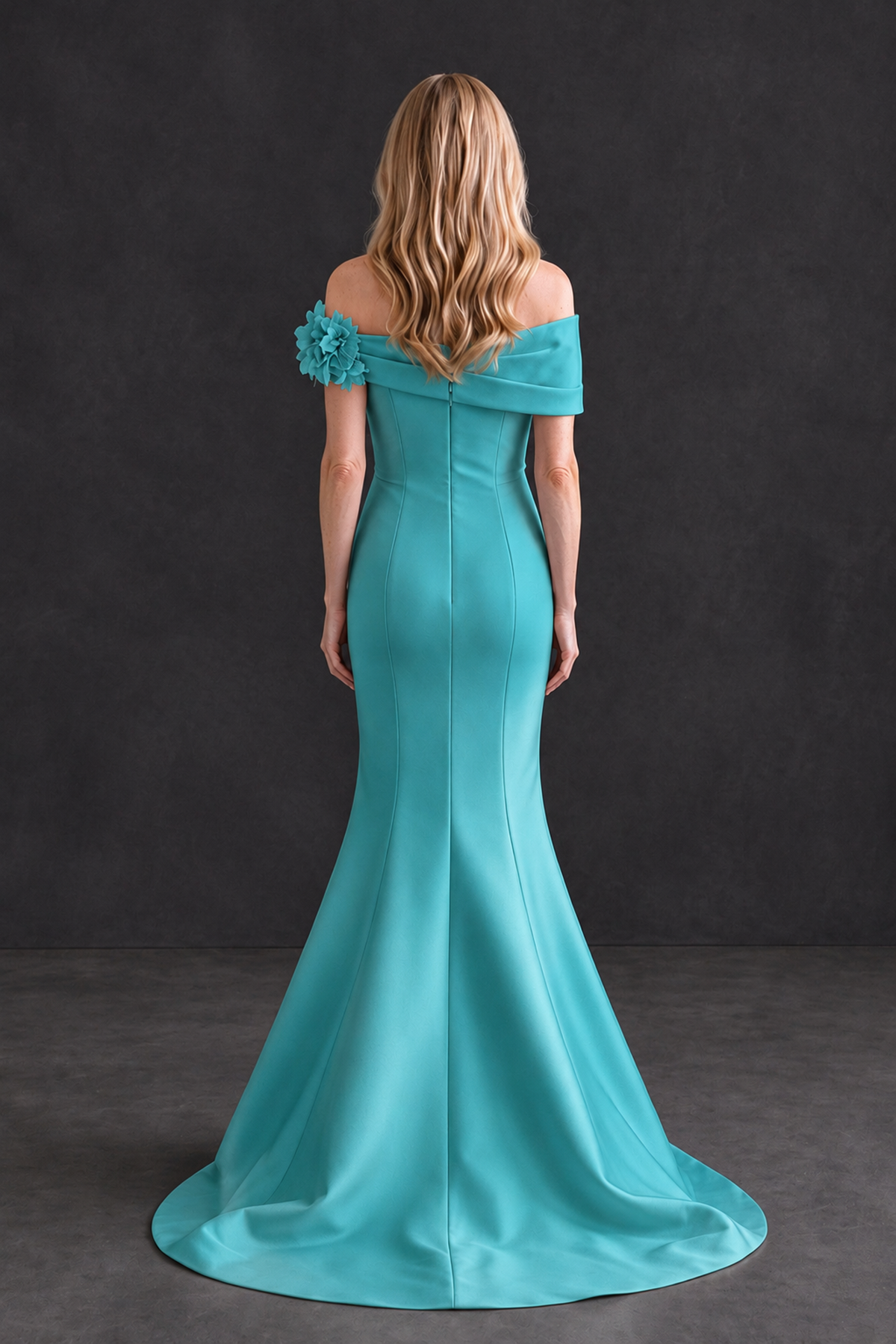 BOLODOO Turquoise Off-Shoulder Floral Mermaid Mother of the Bride Dress - Turquoise - Turquoise_2