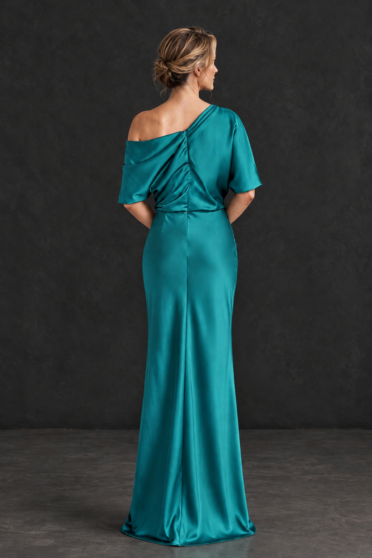BOLODOO Turquoise Satin Asymmetric Mother of the Bride Dress - Turquoise - Turquoise_2
