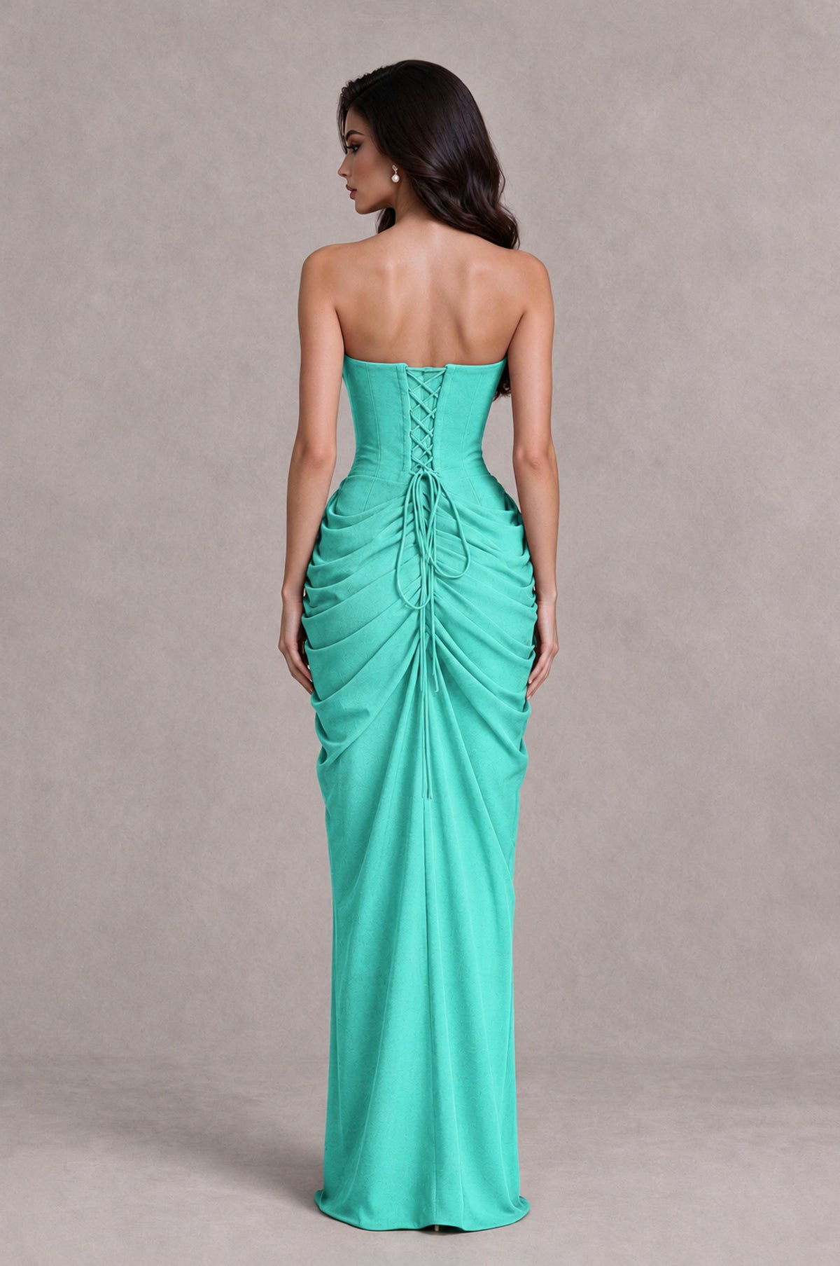 BOLODOO Turquoise Strapless Ruched Corset Evening Gown - Turquoise - Turquoise_2