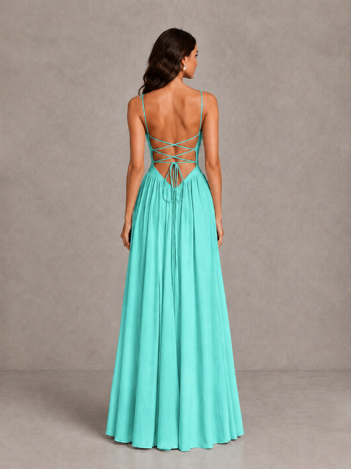 BOLODOO Turquoise Lace-Up Back A-Line Bridesmaid Dress - Turquoise - Turquoise_2
