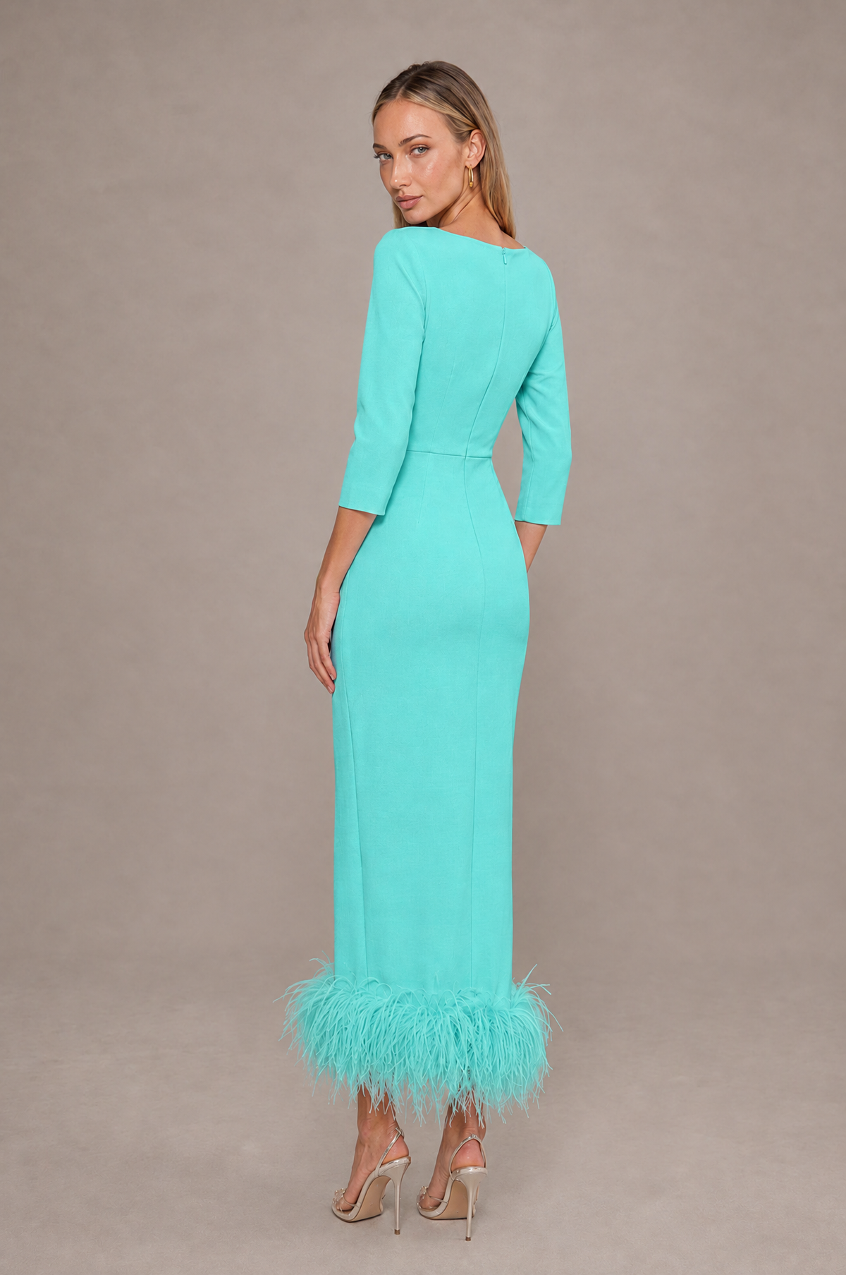 BOLODOO Turquoise Feather-Trim Twist-Waist Midi Dress - Turquoise - Turquoise_2
