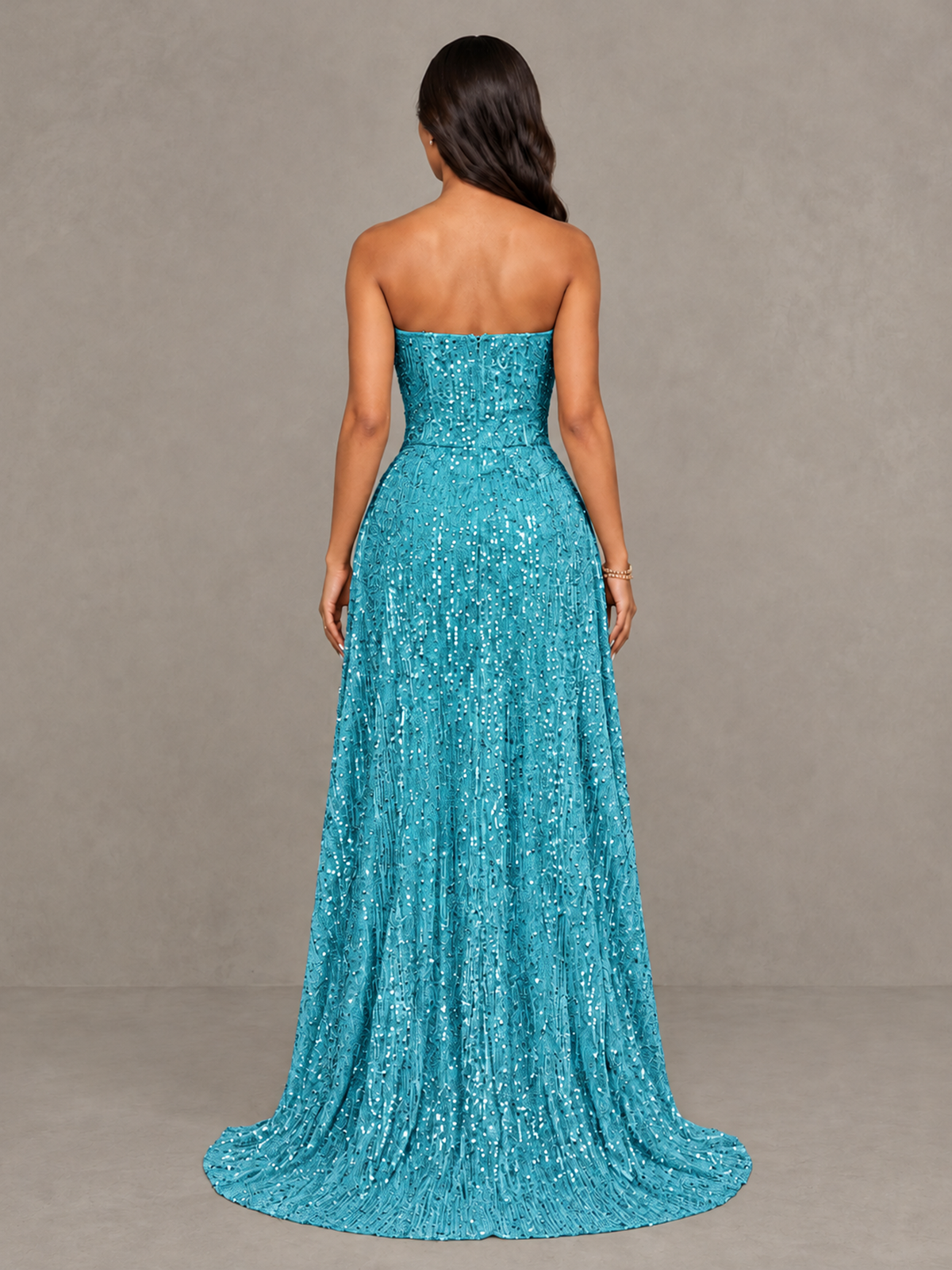 BOLODOO Turquoise Sequin Strapless Mini Dress with High Low Overskirt - Turquoise - Turquoise_2