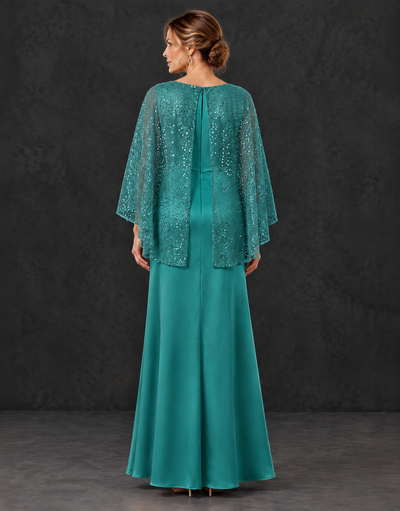 BOLODOO Turquoise Sparkle Cape Sleeve Mother of the Bride Dress - Turquoise - Turquoise_2