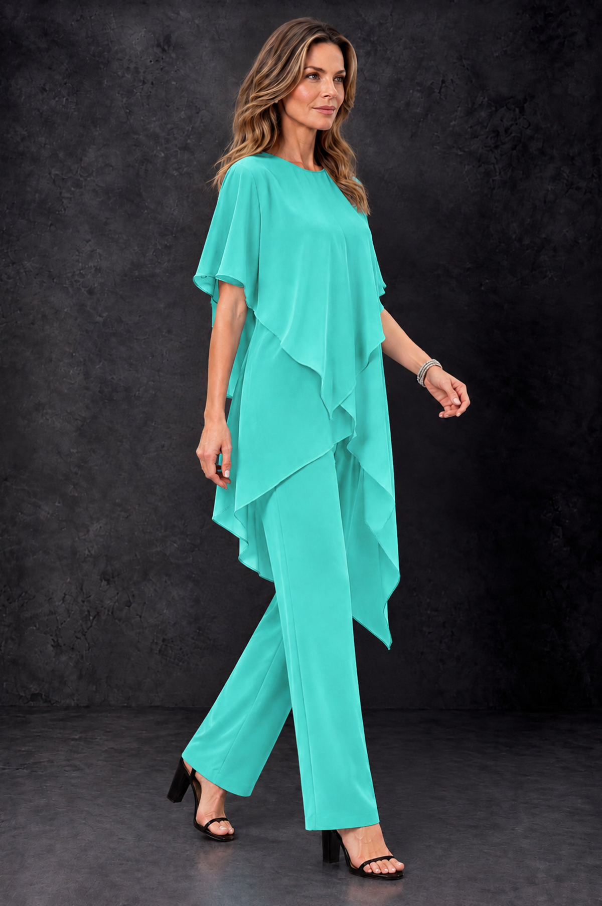 BOLODOO Turquoise Chiffon Two Piece Mother of the Bride Pant Suit - Turquoise - Turquoise_2