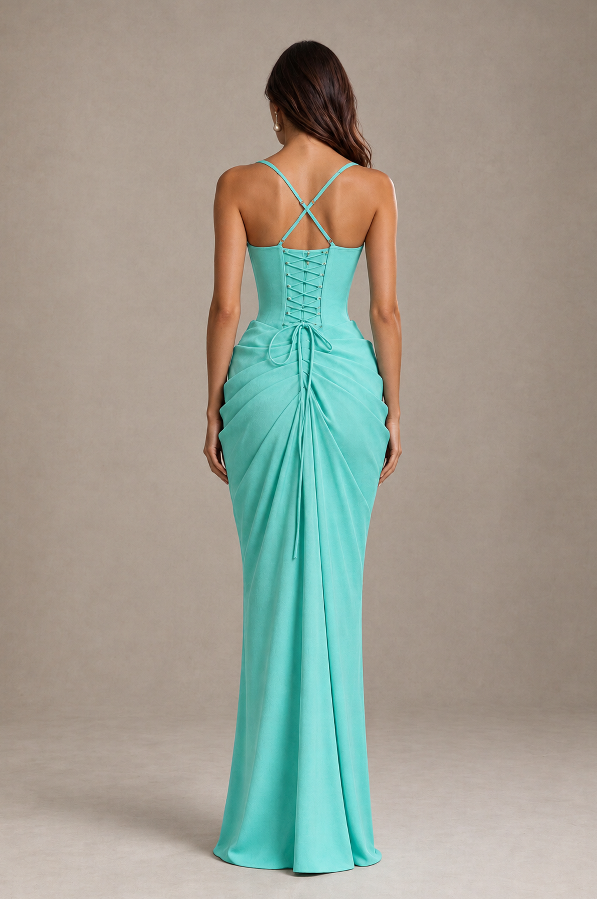 BOLODOO Turquoise Sweetheart Ruched Lace-Up Back Evening Gown - Turquoise - Turquoise_2