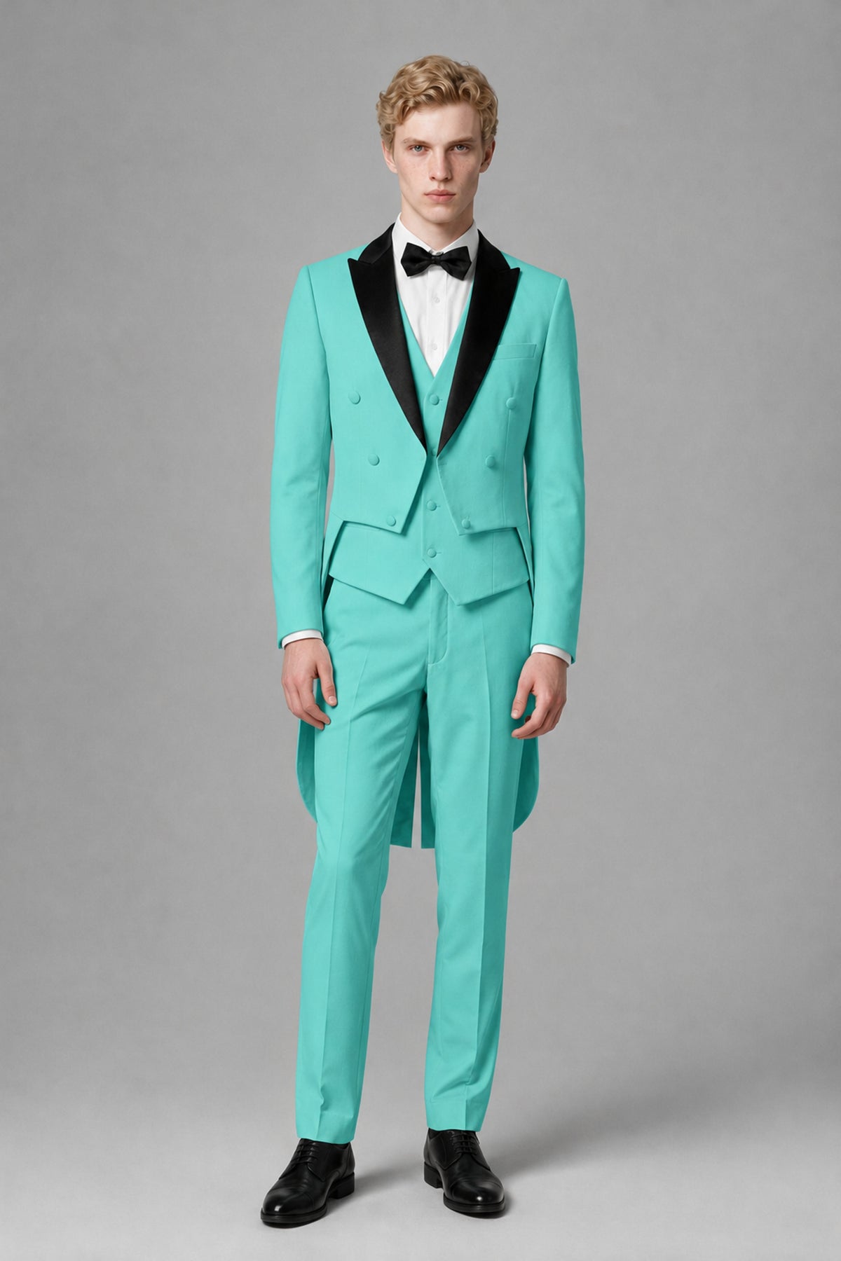 Bolodoo Men's Turquoise 3-Piece Tailcoat Tuxedo Suit with Vest & Trousers - Turquoise - Turquoise_2