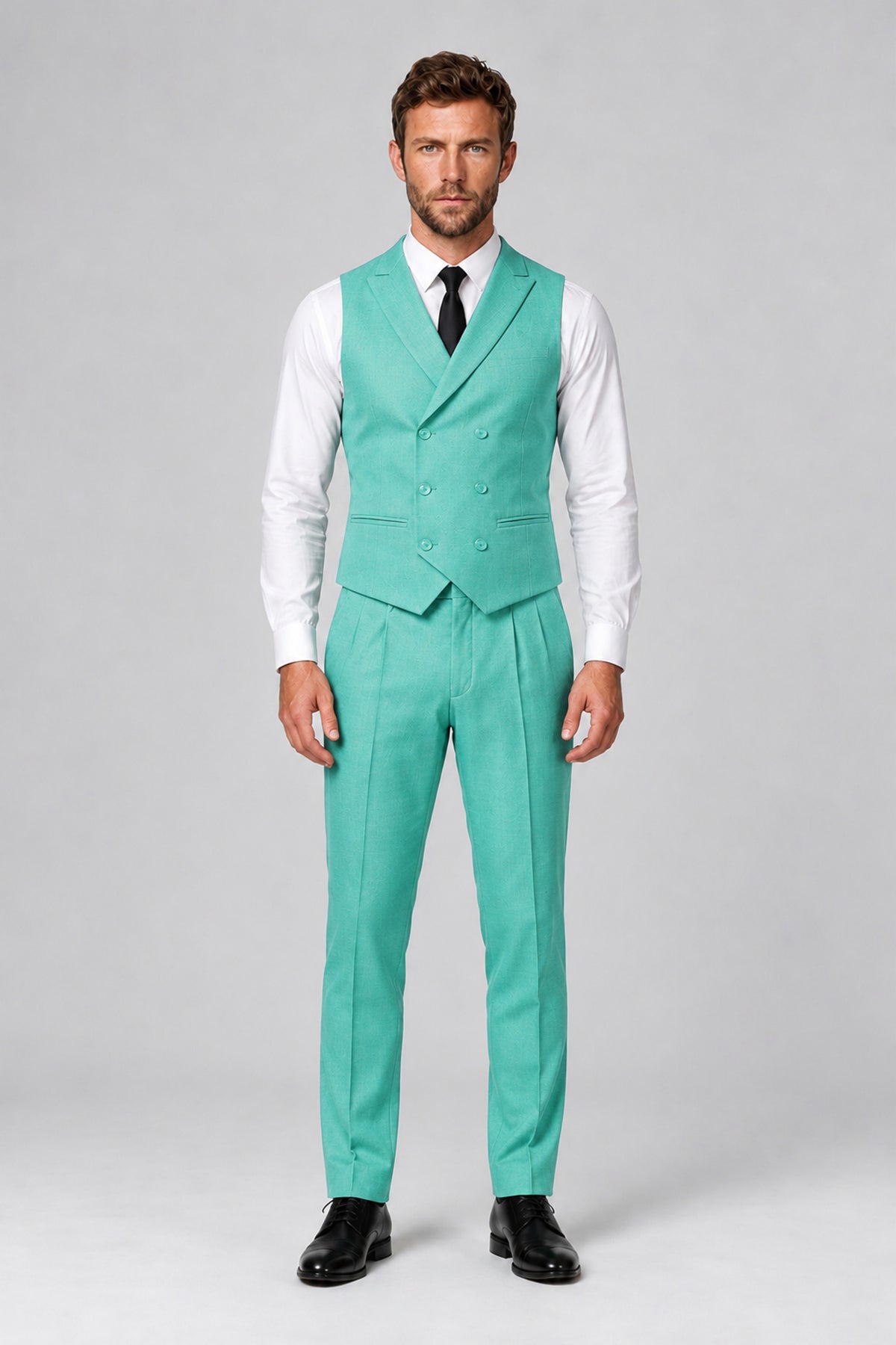 Bolodoo Men's Turquoise Double-Breasted Vest and Pants 2-Piece Suit - Turquoise - Turquoise_2