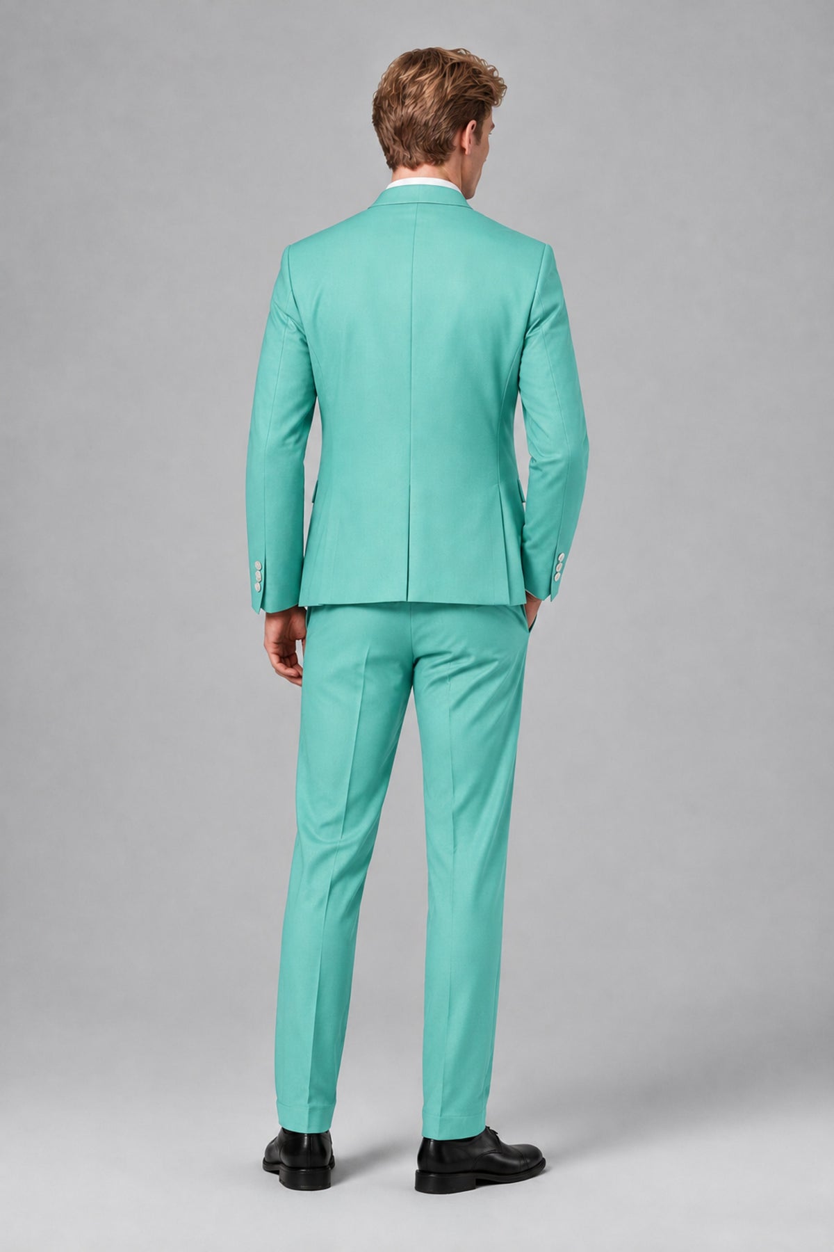 Bolodoo Men's Turquoise Mandarin Collar 3-Piece Suit – Jacket, Vest & Trousers - Turquoise - Turquoise_3