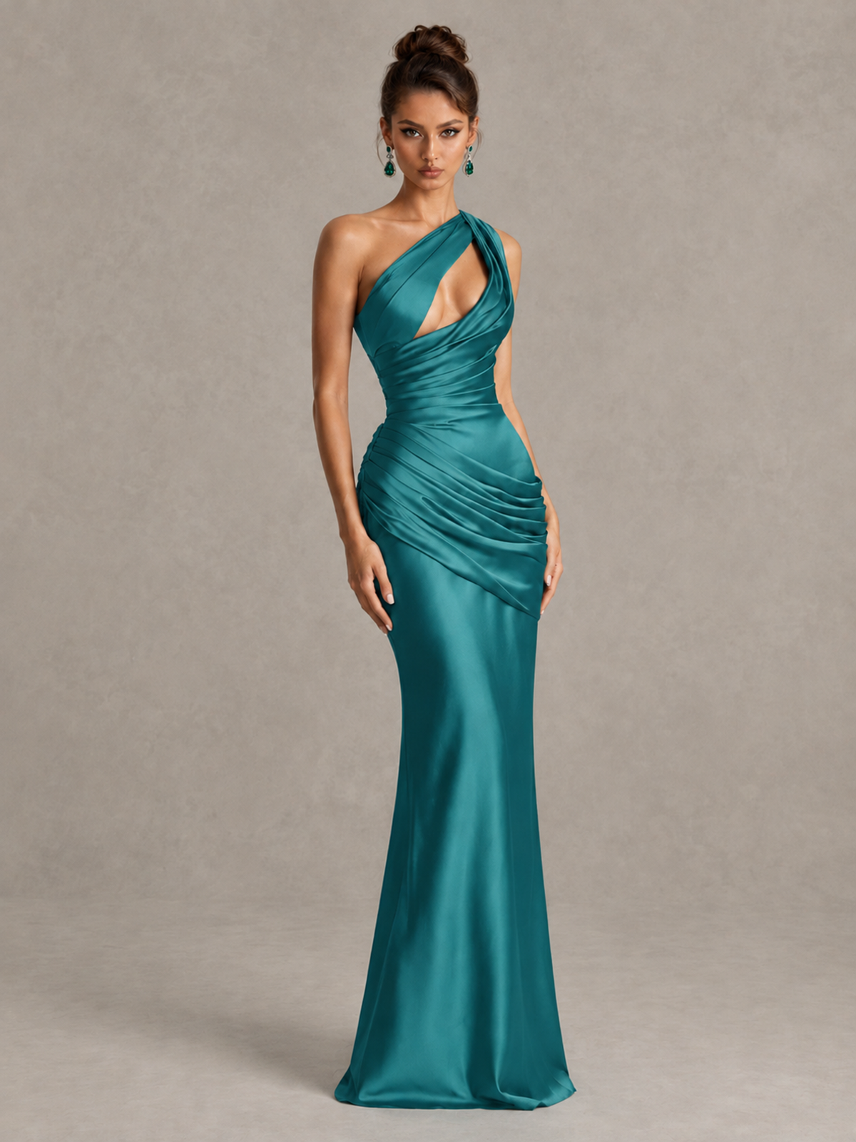 BOLODOO Turquoise One-Shoulder Cutout Satin Mermaid Prom Dress - Turquoise - Turquoise_3