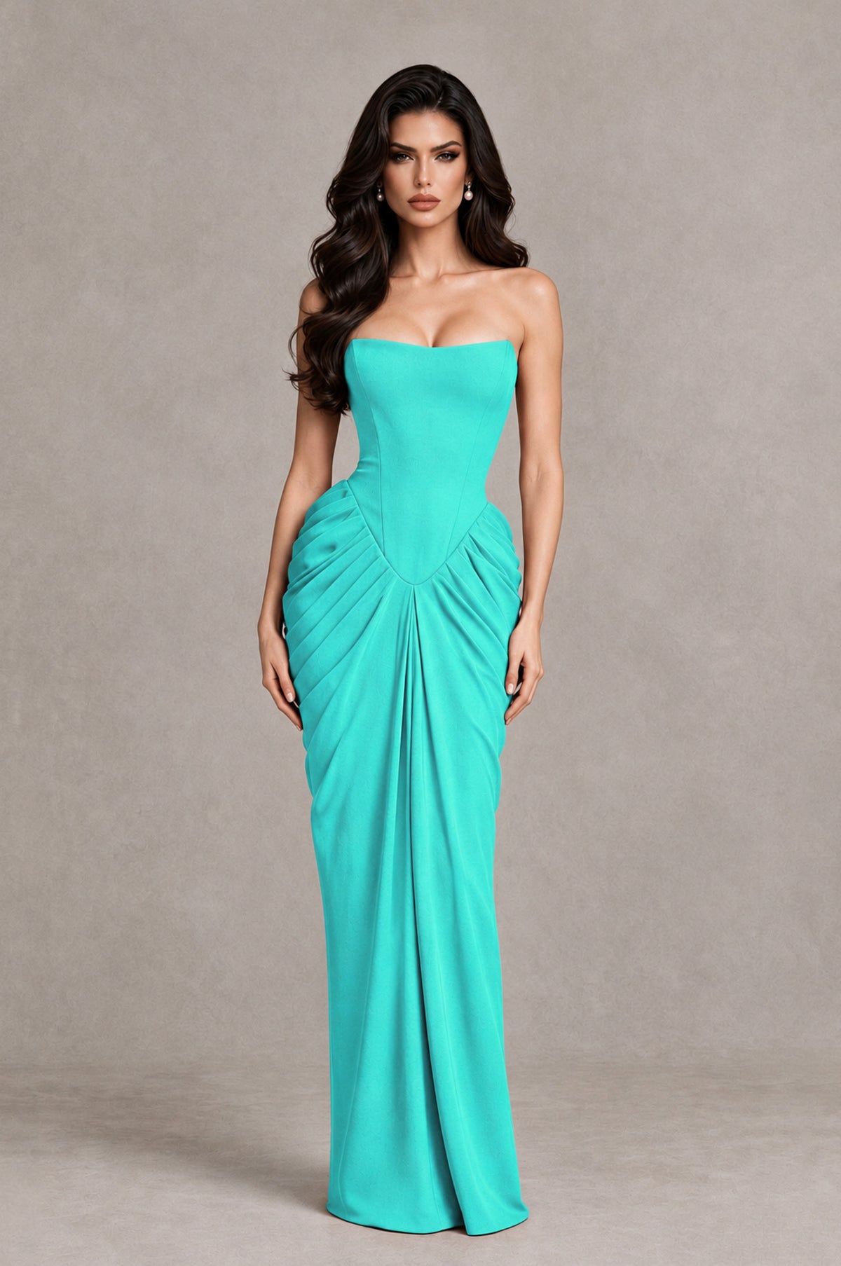 BOLODOO Turquoise Strapless Ruched Corset Evening Gown - Turquoise - Turquoise_3