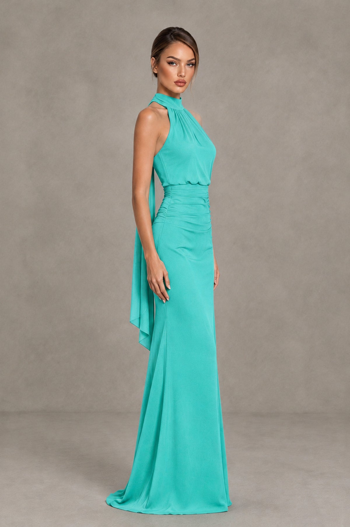 BOLODOO Turquoise Chiffon Halter Maxi Formal Wedding Guest Dress - Turquoise - Turquoise_3