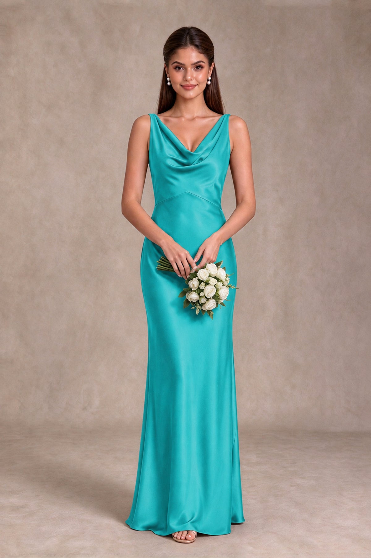 BOLODOO Turquoise Cowl Neck Open Back Satin Bridesmaid Dress - Turquoise - Turquoise_3