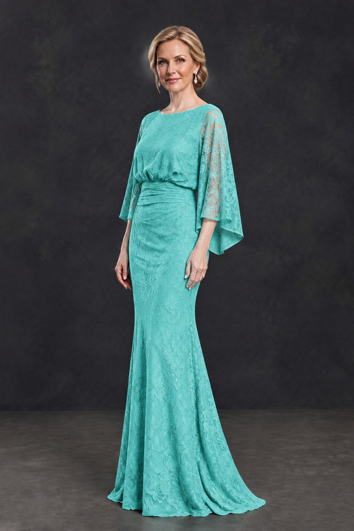 BOLODOO Turquoise Lace Flutter Sleeve Mother of the Bride Dress - Turquoise - Turquoise_3
