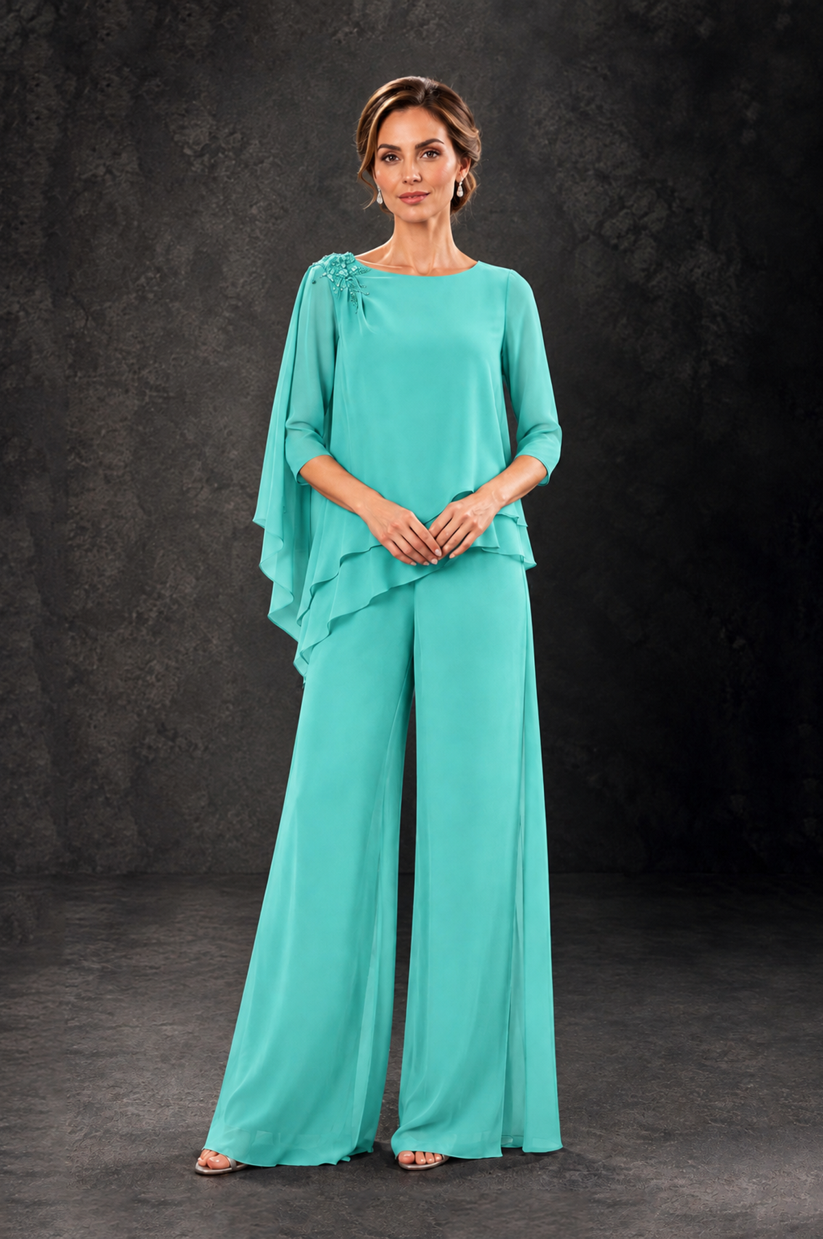 BOLODOO Turquoise Layered Wide-Leg Mother of the Bride Pant Suit - Turquoise - Turquoise_3