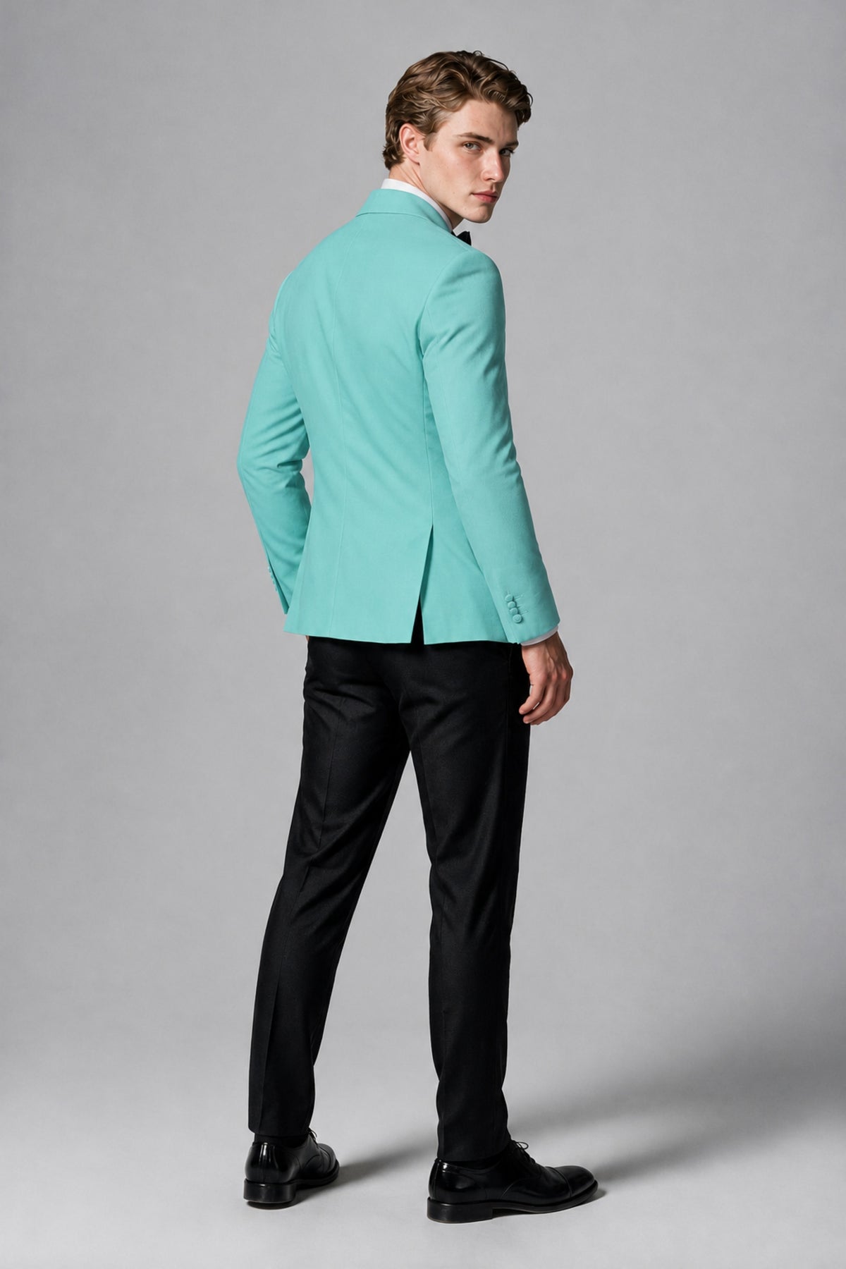 BOLODOO Men's Turquoise Double-Breasted Tuxedo Blazer – Shawl Lapel Formal Suit Jacket - Turquoise - Turquoise_3