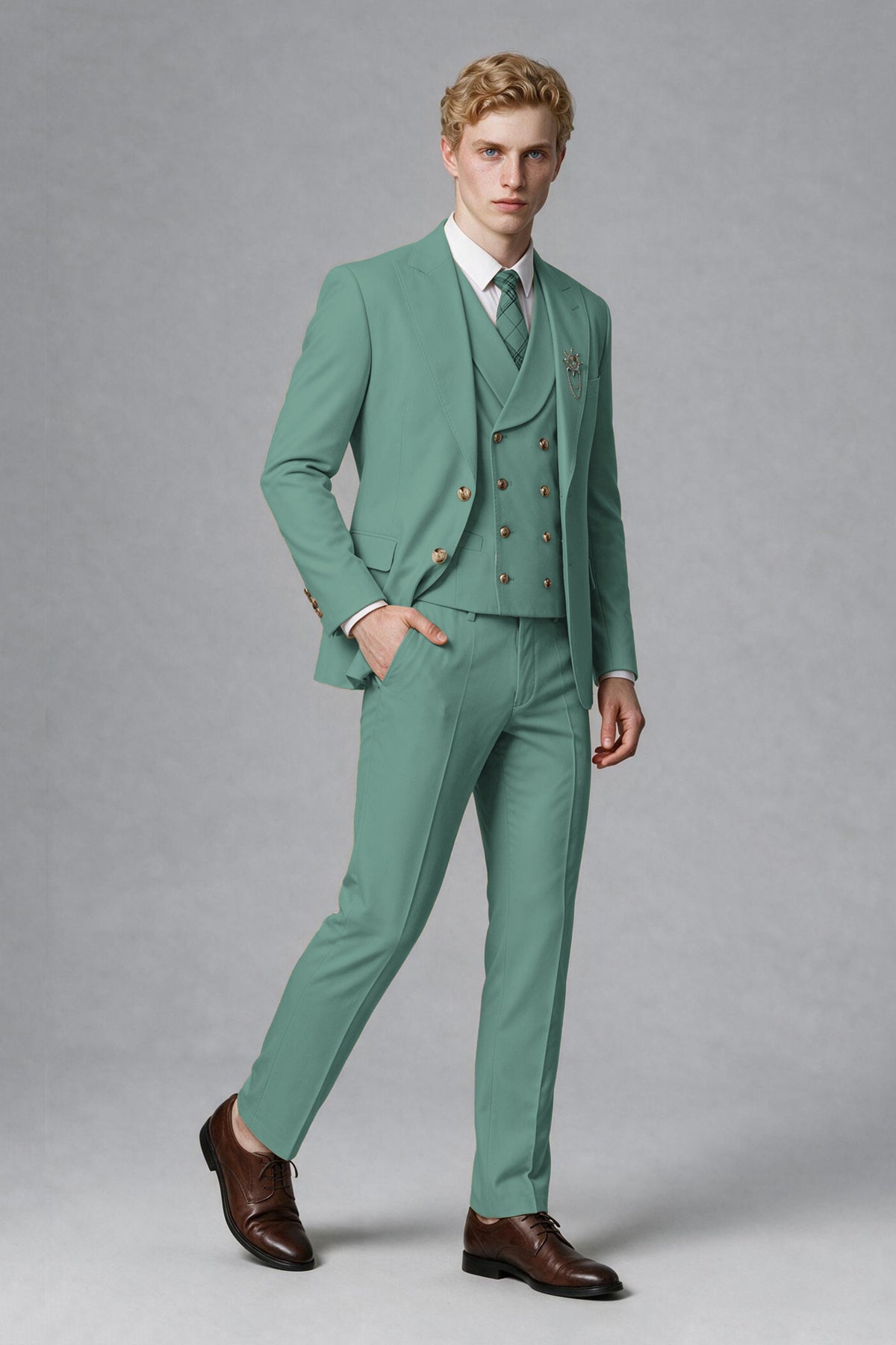 BOLODOO Men's Turquoise Two-Piece Wedding Suit – Jacket & Trousers - Turquoise