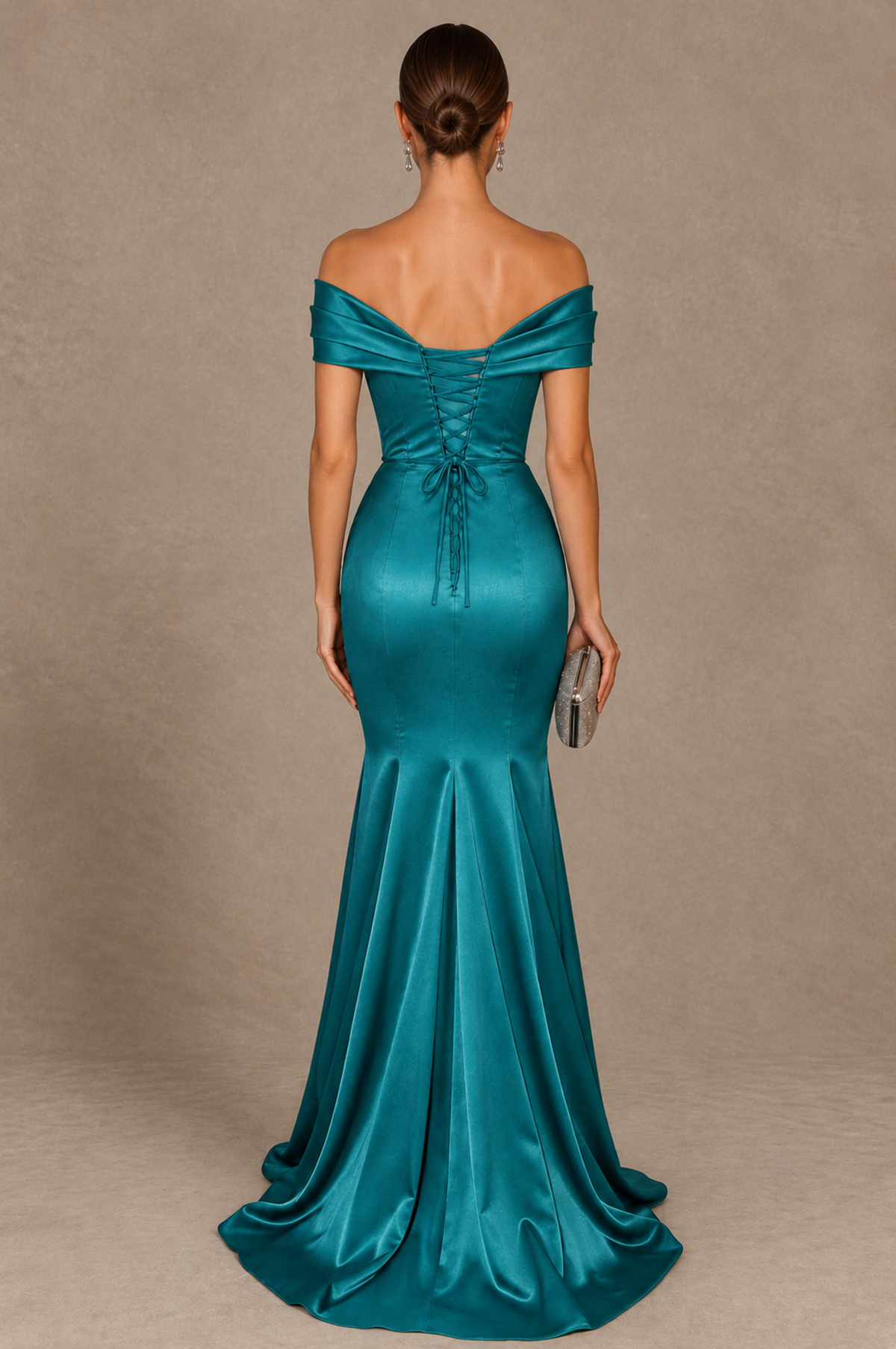 BOLODOO Turquoise Off-the-Shoulder Ruched Satin Mermaid Evening Dress - Turquoise - Turquoise_3