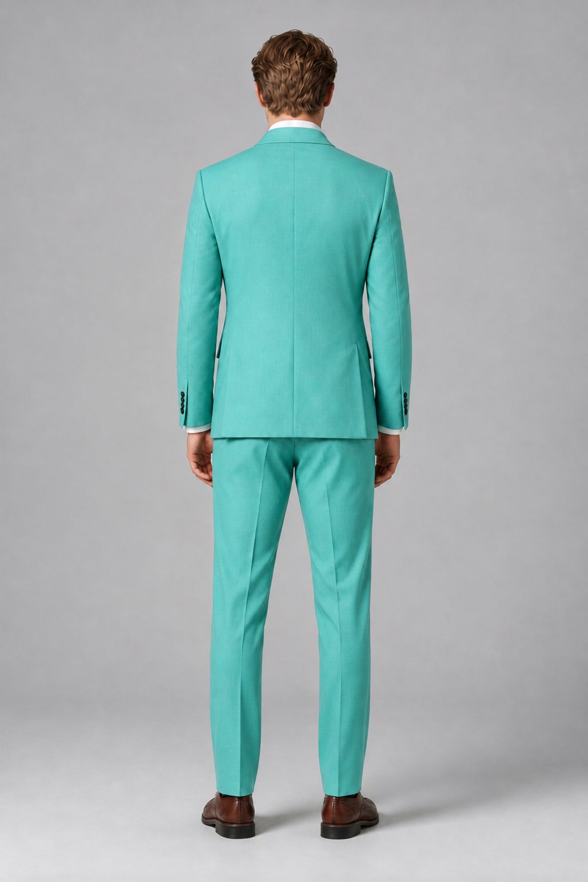 Bolodoo Men's Turquoise Double-Breasted Two-Piece Suit with Peak Lapels - Turquoise - Turquoise_3