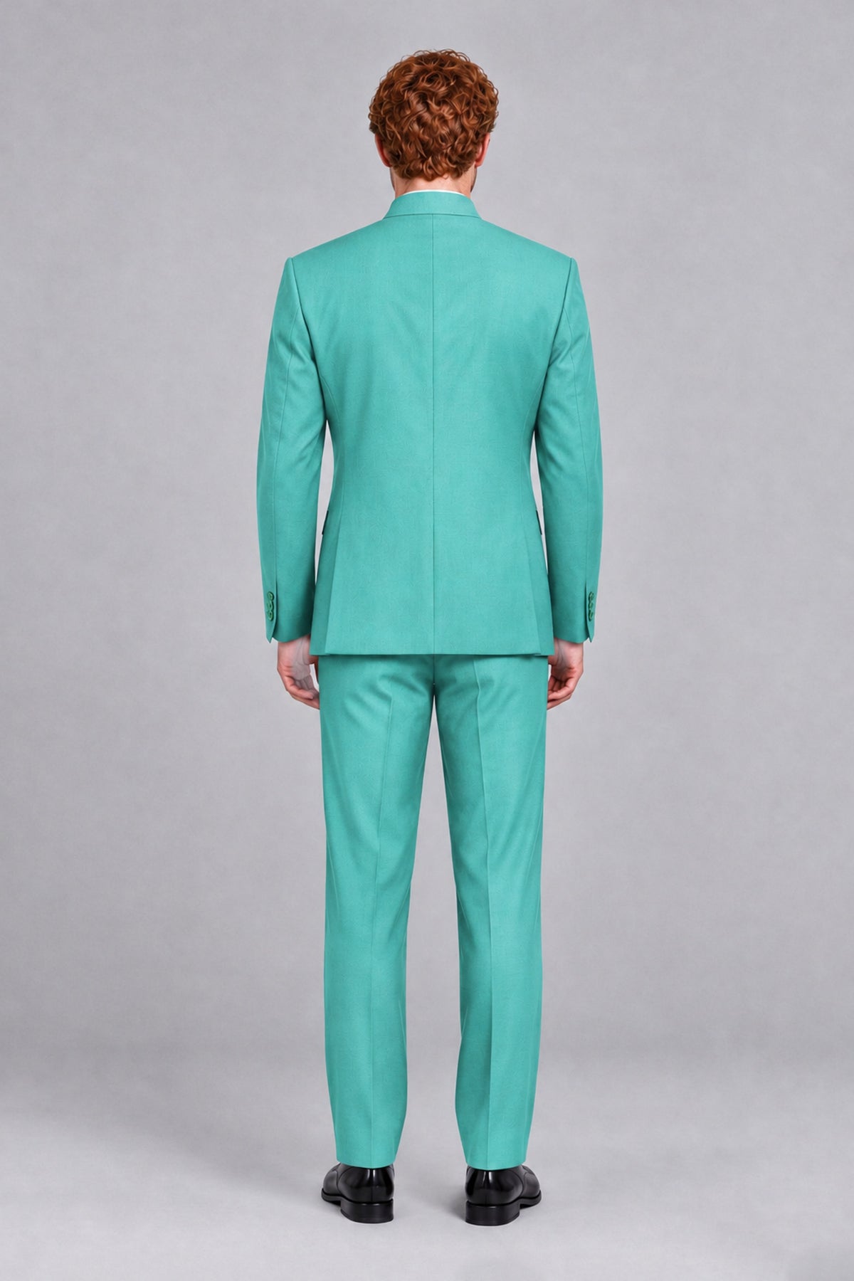 BOLODOO Men's Turquoise Mandarin Collar Two-Piece Suit - Turquoise - Turquoise_3