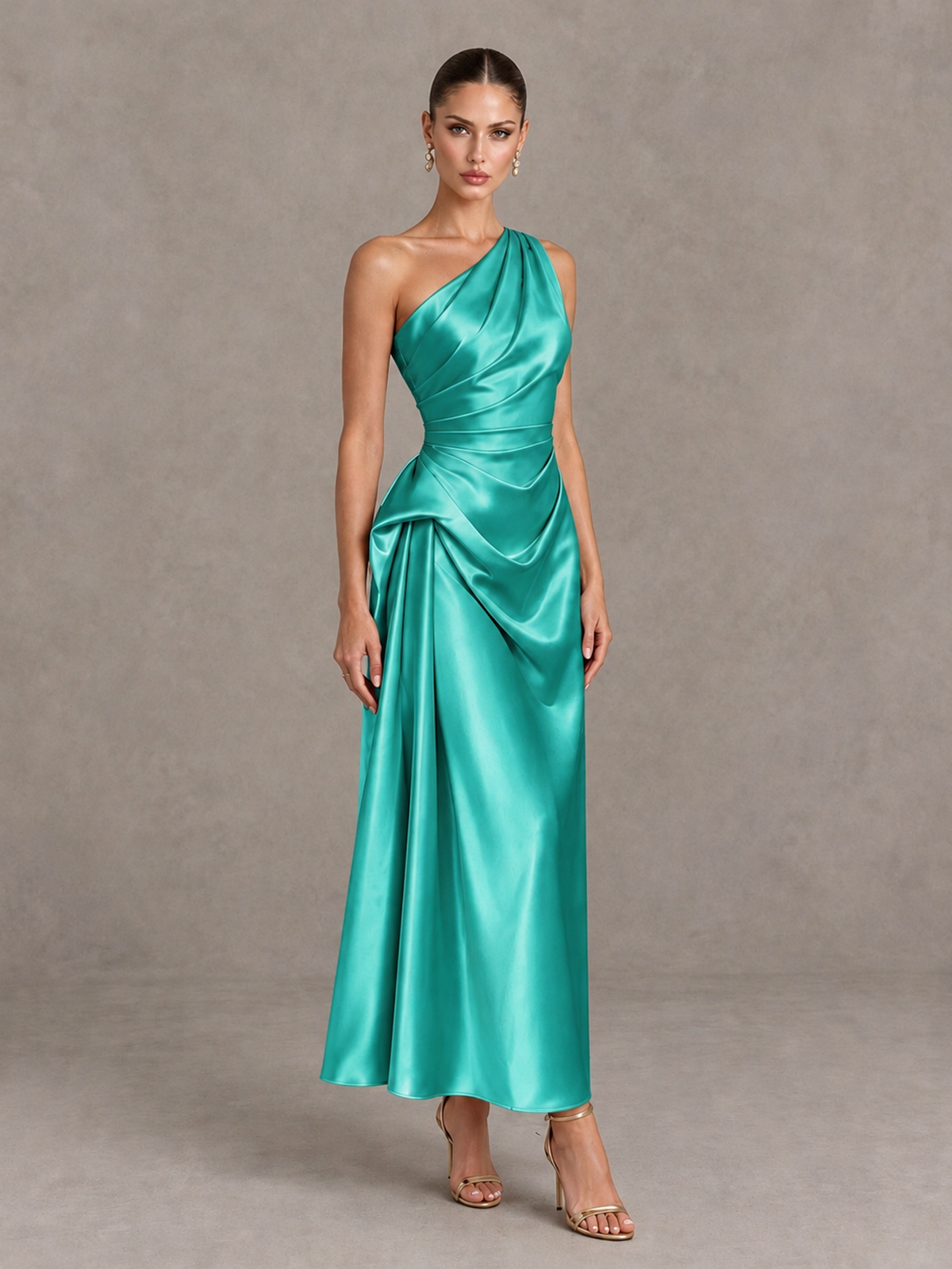 BOLODOO Turquoise One Shoulder Satin Cocktail Dress with Draped A-Line Skirt - Turquoise - Turquoise_3