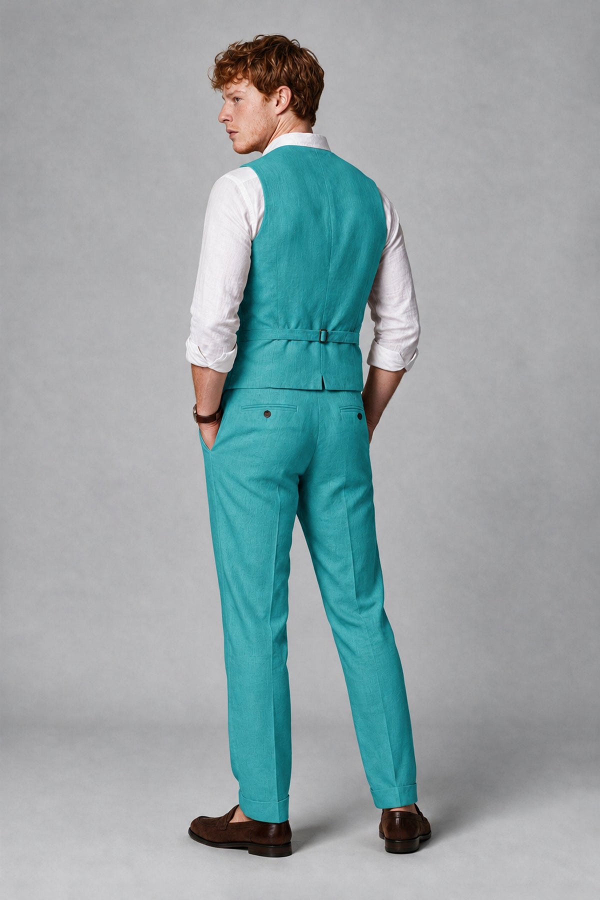 Bolodoo Men's Turquoise 2-Piece Vest and Pants Set with V-Neck Waistcoat - Turquoise - Turquoise_3