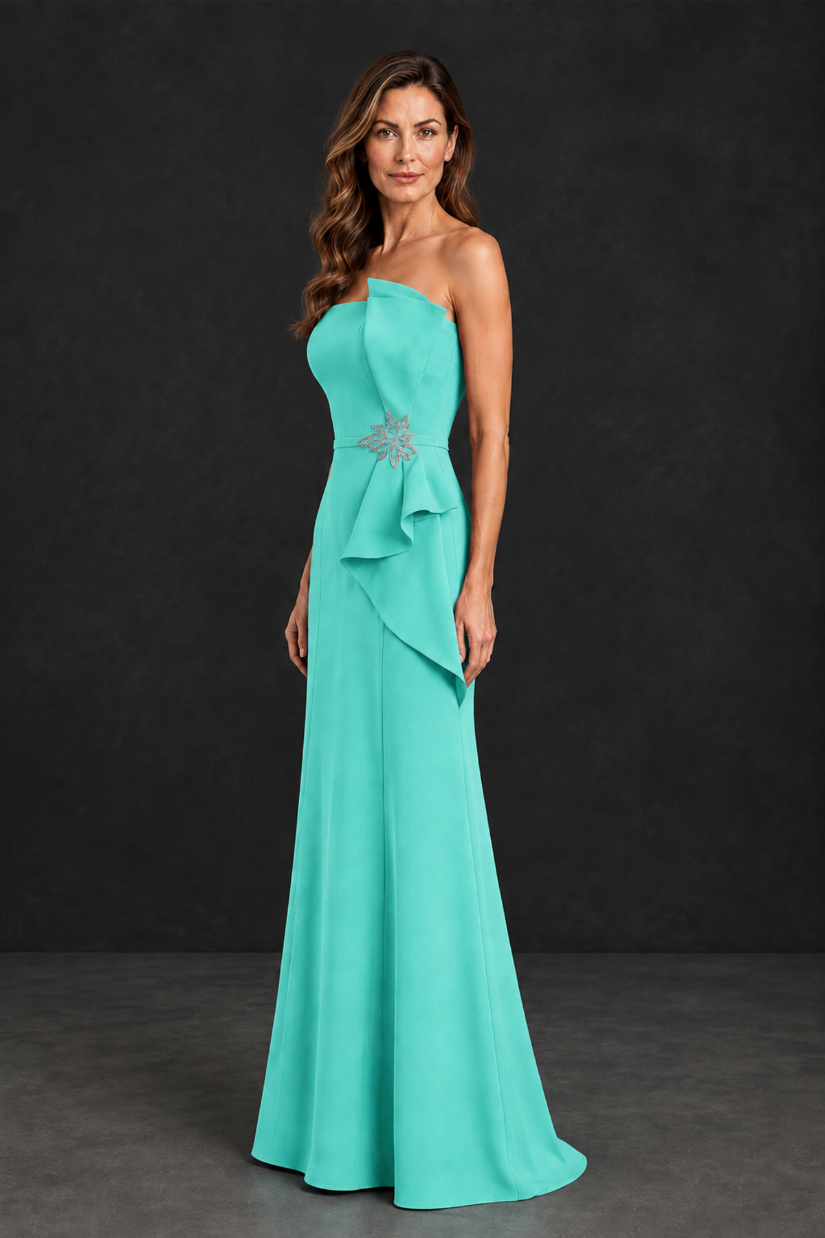 BOLODOO Turquoise Strapless Mother of the Bride Dress with Ruffle Detail - Turquoise - Turquoise_3