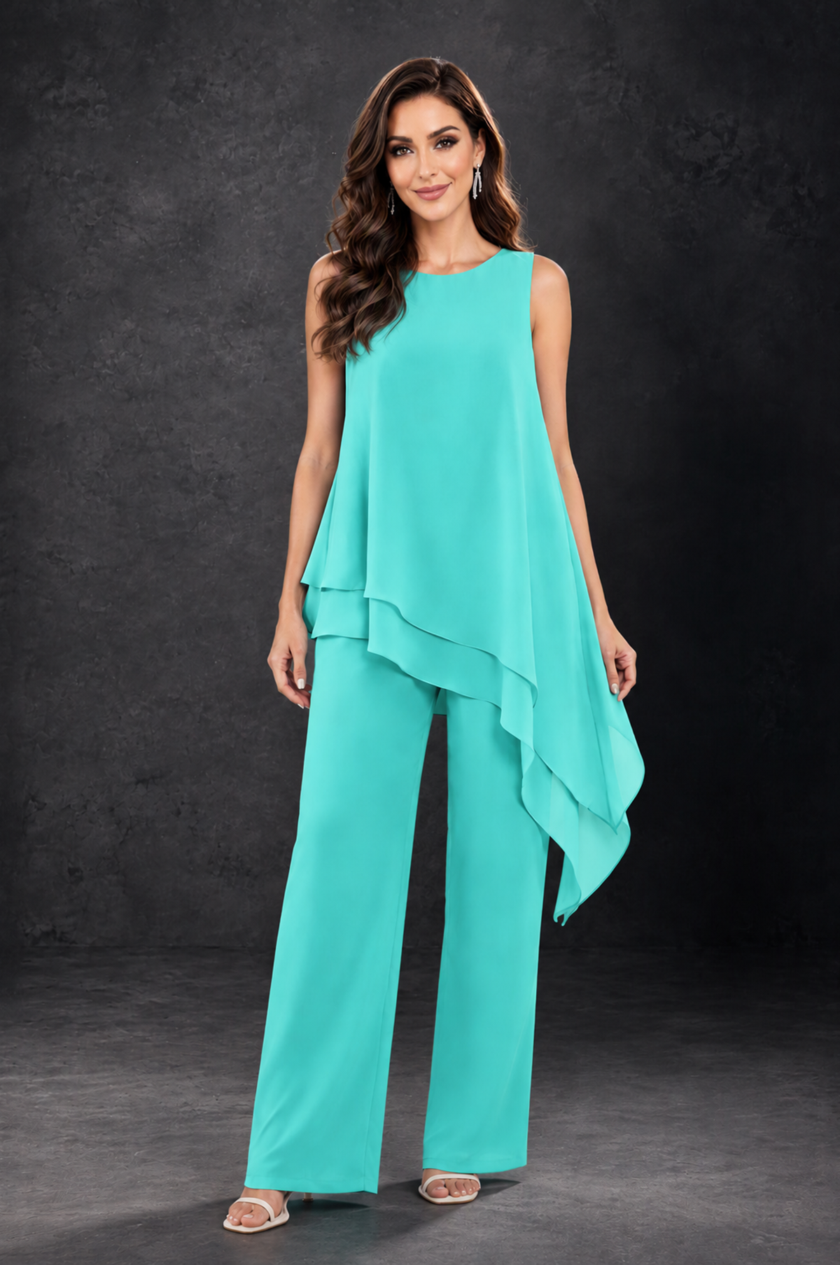 BOLODOO Turquoise Layered Mother of the Bride Pantsuit with Jacket - Turquoise - Turquoise_3