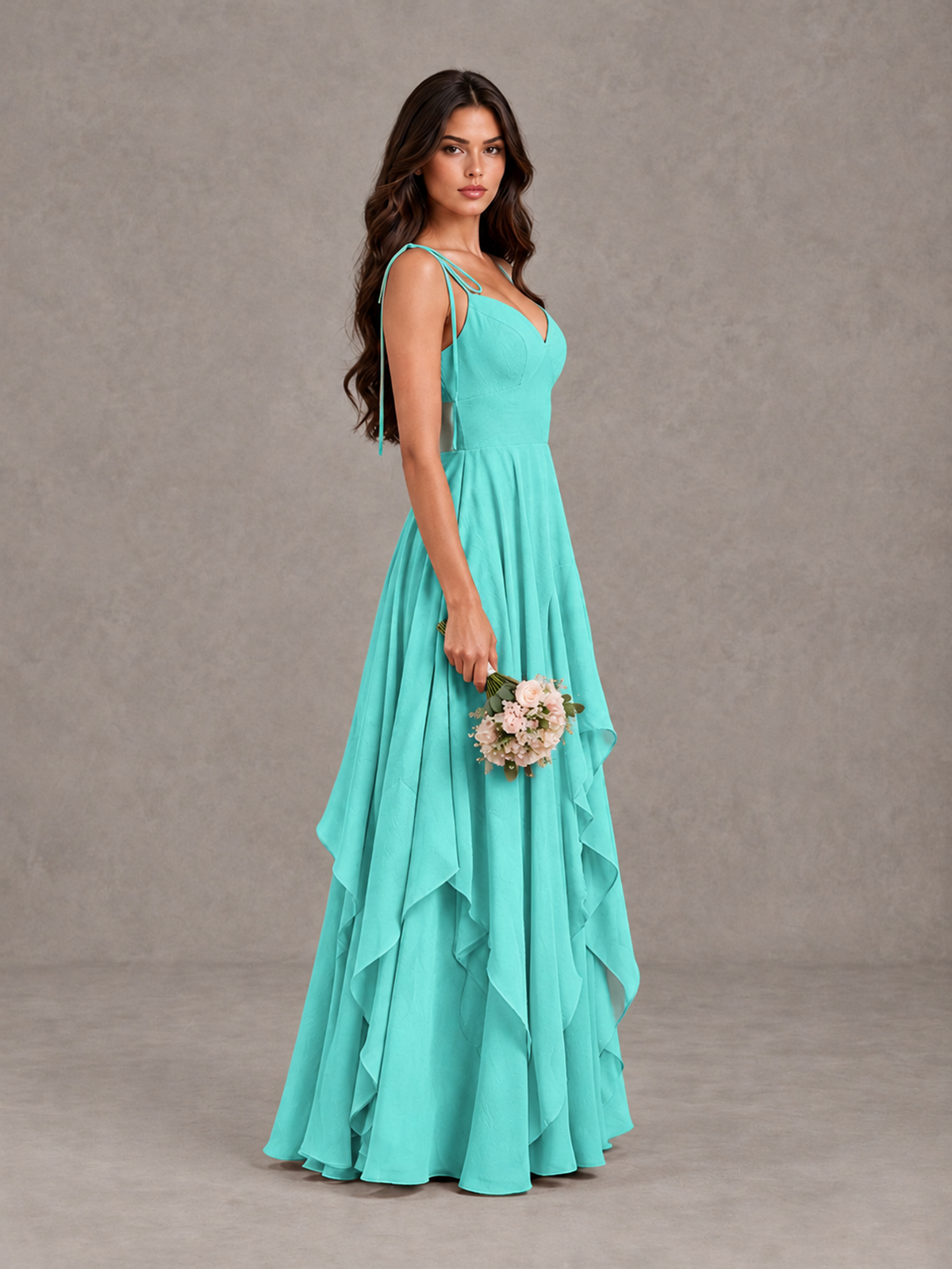 BOLODOO Turquoise Tie-Strap Ruffle A-Line Bridesmaid Dress - Turquoise - Turquoise_3