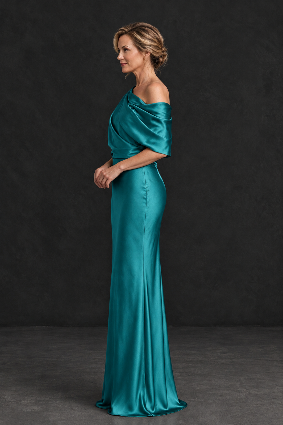BOLODOO Turquoise Satin Asymmetric Mother of the Bride Dress - Turquoise - Turquoise_3