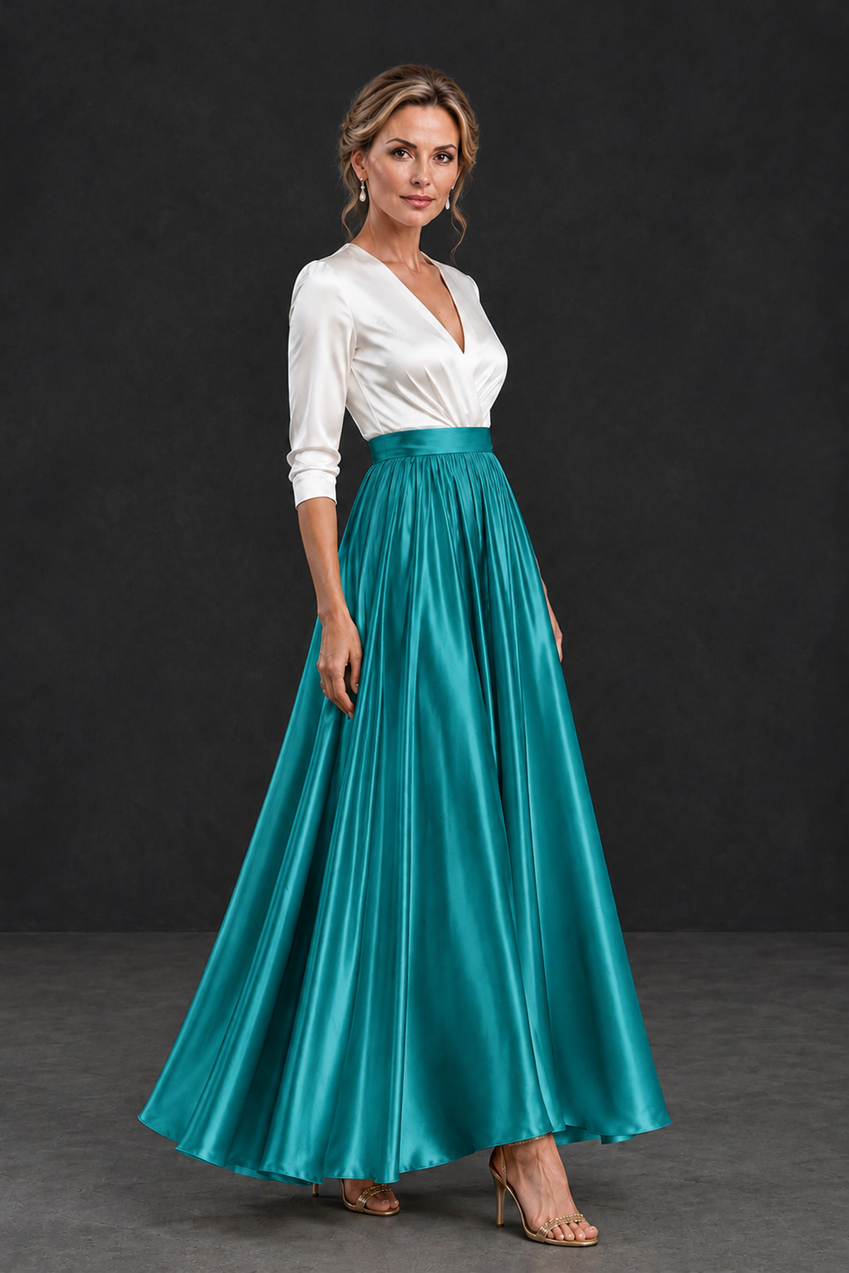 BOLODOO Turquoise and White V-Neck A-Line Mother of the Bride Dress - Turquoise - Turquoise_3