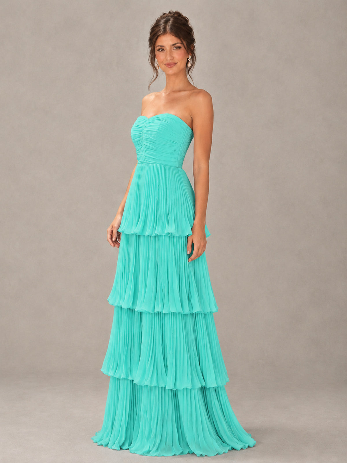 BOLODOO Turquoise Strapless Tiered Pleated Bridesmaid Dress - Turquoise - Turquoise_4