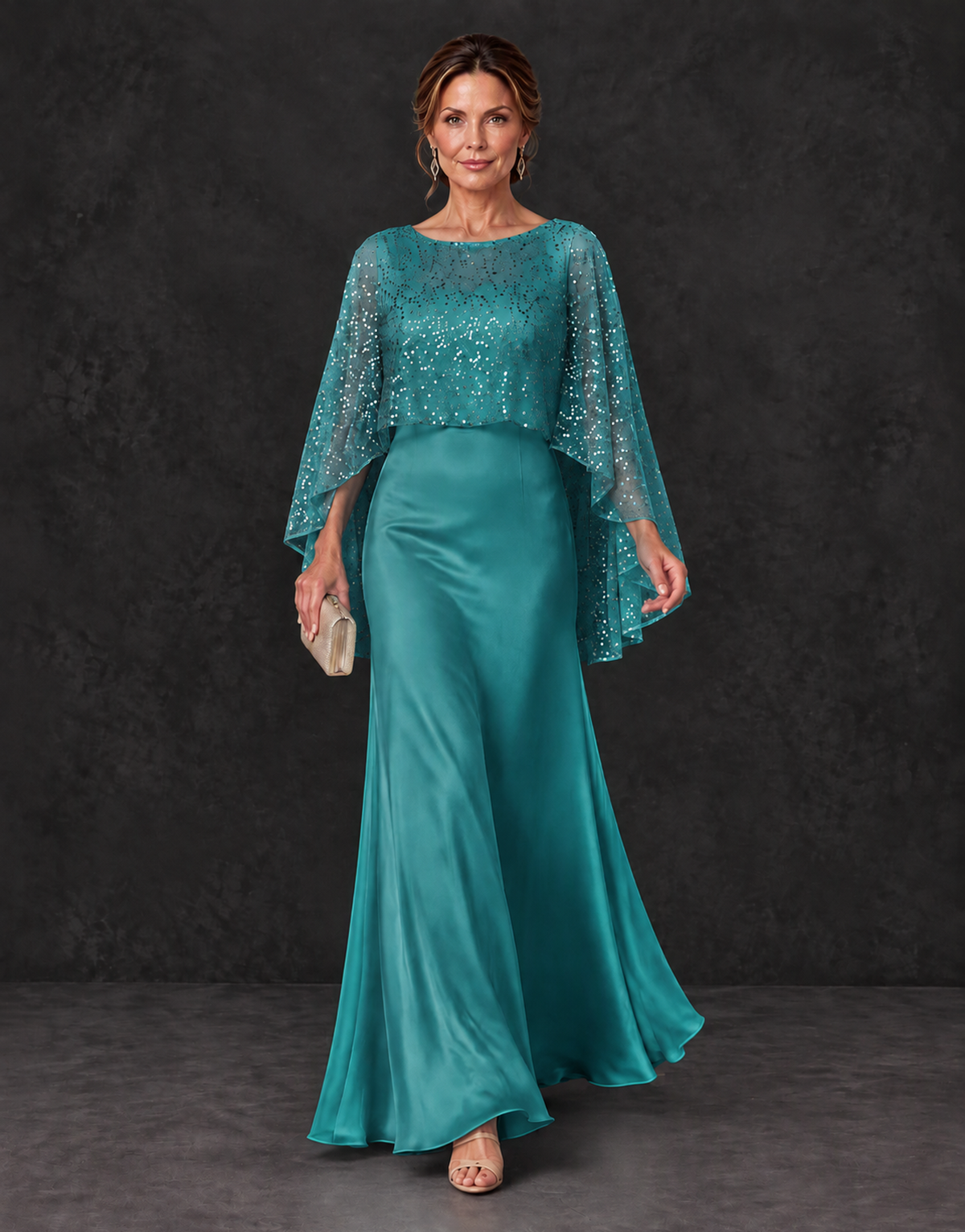 BOLODOO Turquoise Sparkle Cape Sleeve Mother of the Bride Dress - Turquoise - Turquoise_4