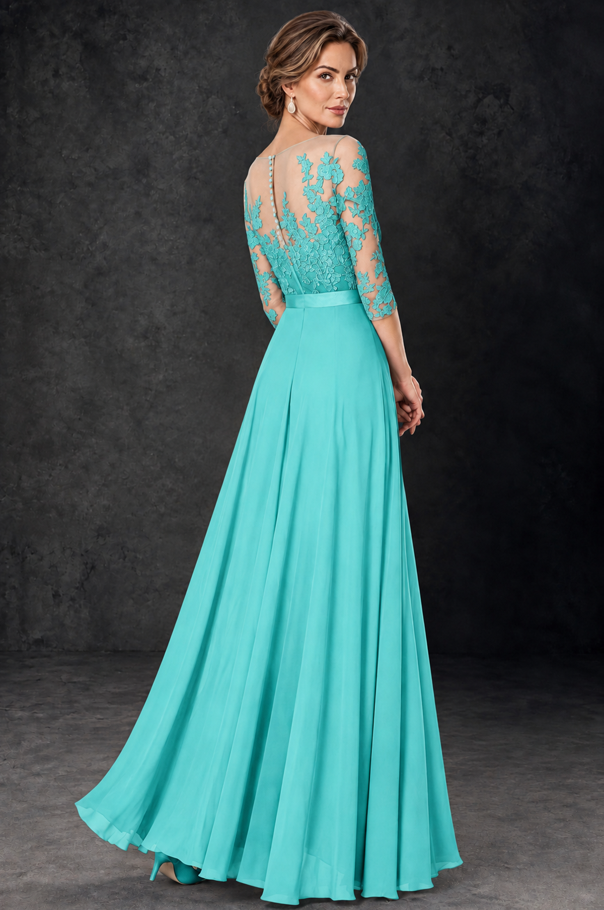 BOLODOO Turquoise Lace Wide-Leg Jumpsuit with Three-Quarter Sleeves - Turquoise - Turquoise_4