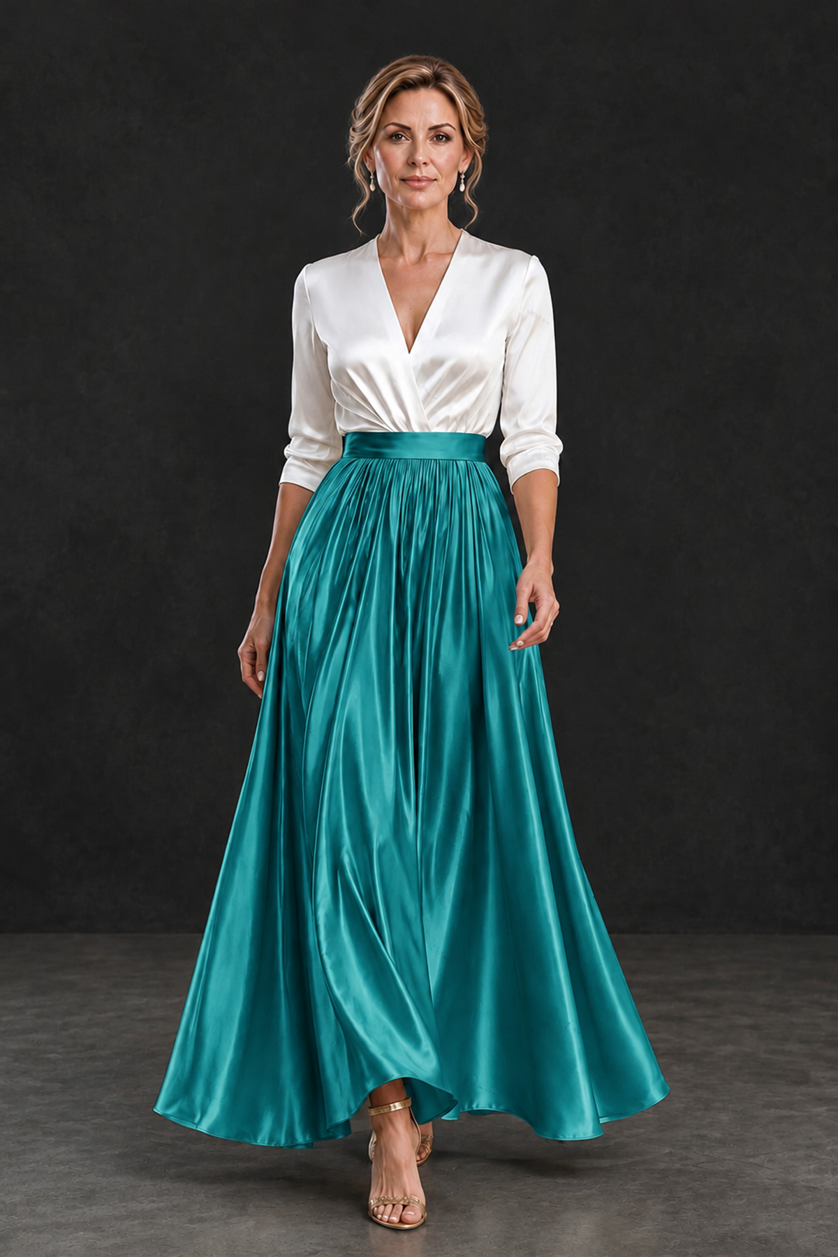 BOLODOO Turquoise and White V-Neck A-Line Mother of the Bride Dress - Turquoise - Turquoise_4