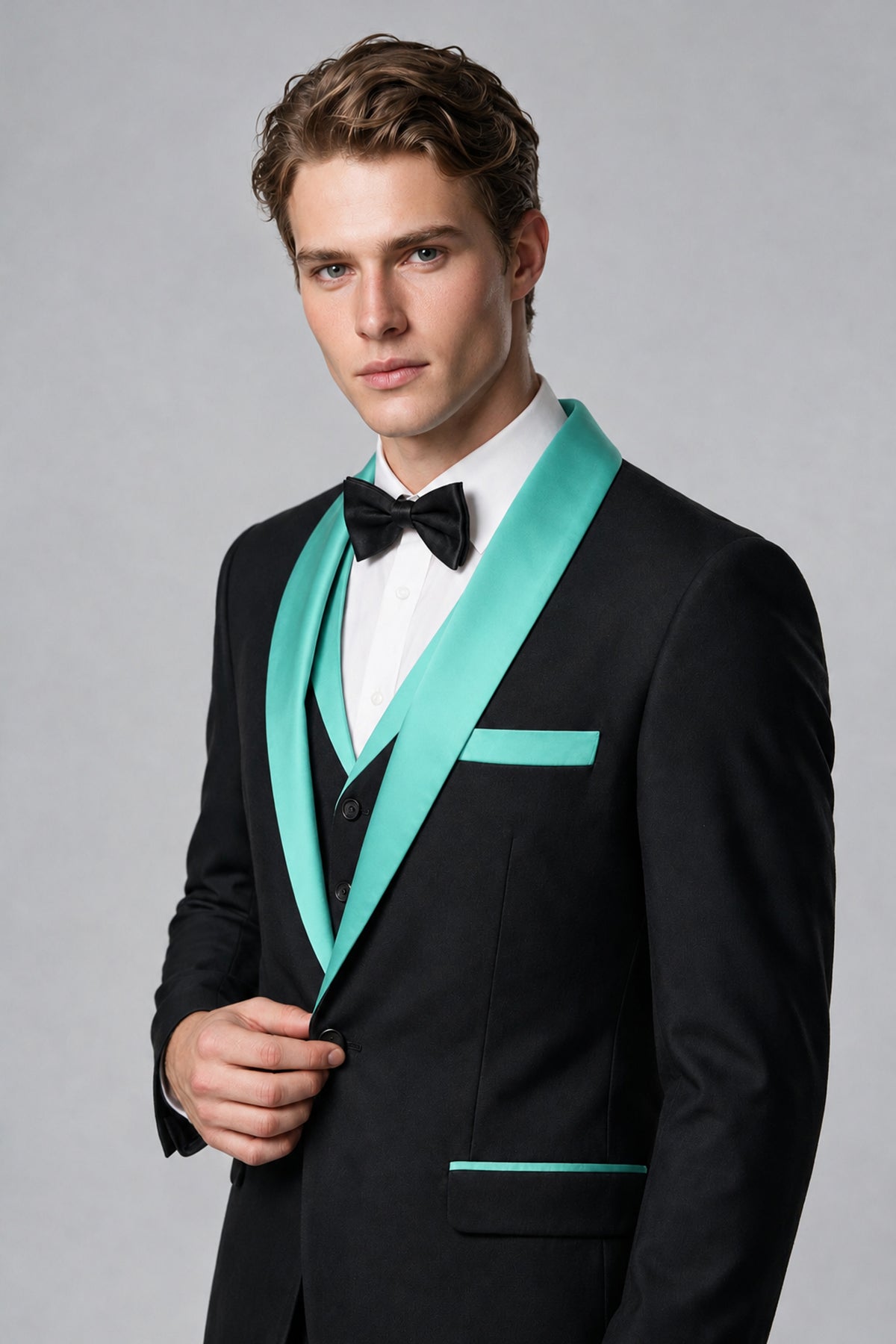 Bolodoo Men's Turquoise 3-Piece Shawl Lapel Tuxedo Suit - Turquoise - Turquoise_4
